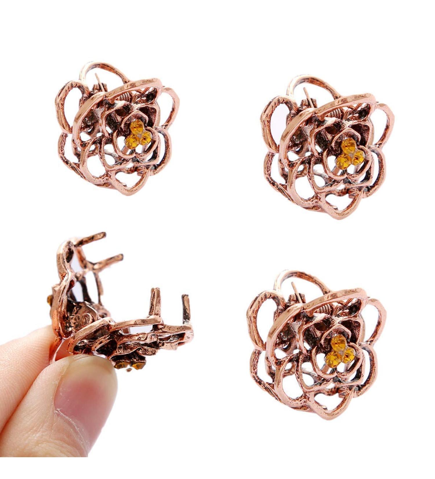 3pcs Strong Grip No Fading Vintage Rose Mini Small Metal Hair Claws Clips Clamps Girls Ladies Women Mini Hair Claw New Released