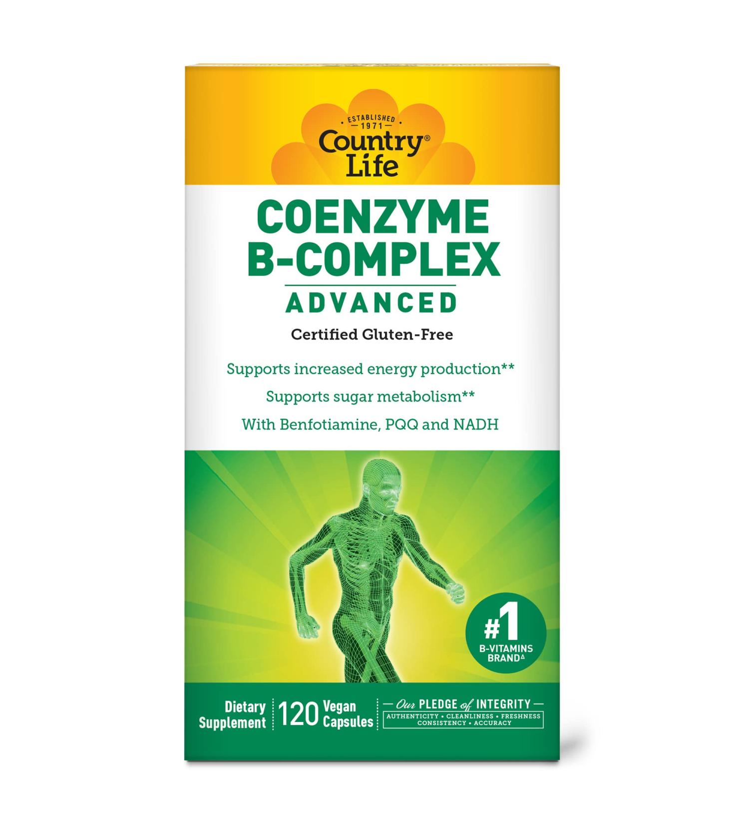 Country Life Coenzyme B Complex Advanced Capsules - 120 Count | Certified Gluten Free & Vegan - Buy Online on GoSupps.com