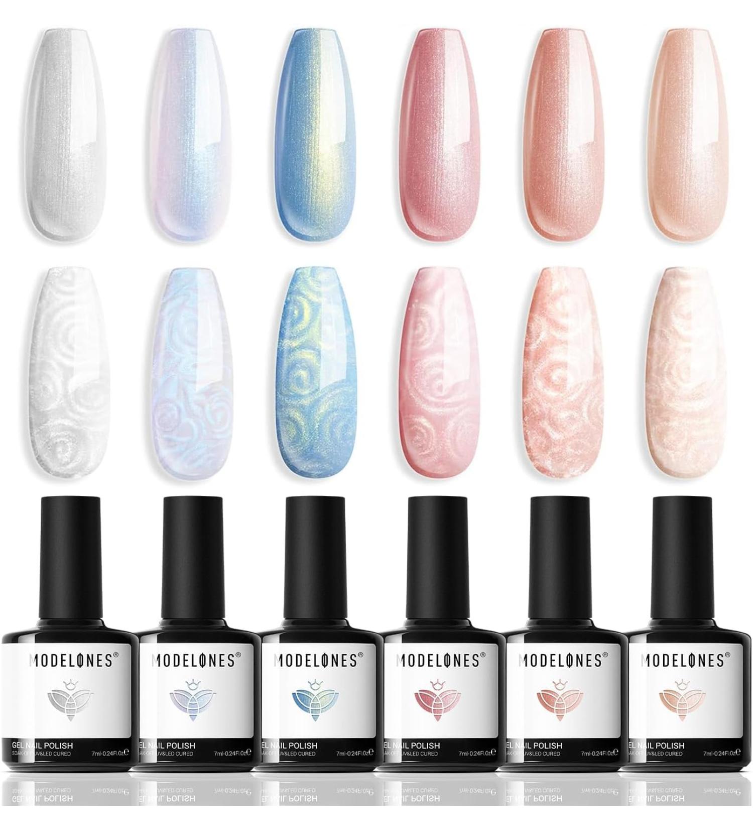 Modelones Pearl Gel Nail Polish 6 Colors Aurora Iridescent Shimmer White Silver Red Blue Mermaid Nail Drawing Gel Polish Soak Off Summer Gel Polish Swirl Shell Thread Effect DIY Manicure - Buy Online on GoSupps.com