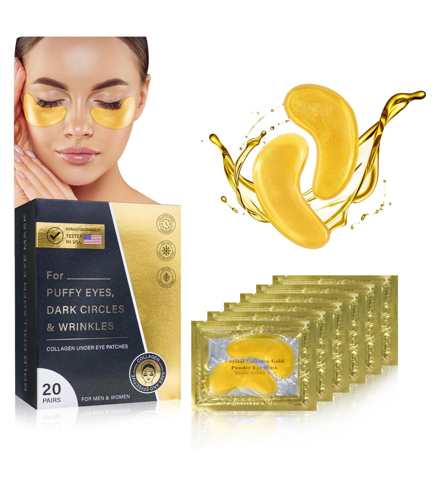 Under Eye Patches - Reduce Puffiness & Dark Circles | Hyaluronic Acid & Collagen Gold Masks (20 Pairs) - Perfect Eye Care Gift - Buy Online on GoSupps.com