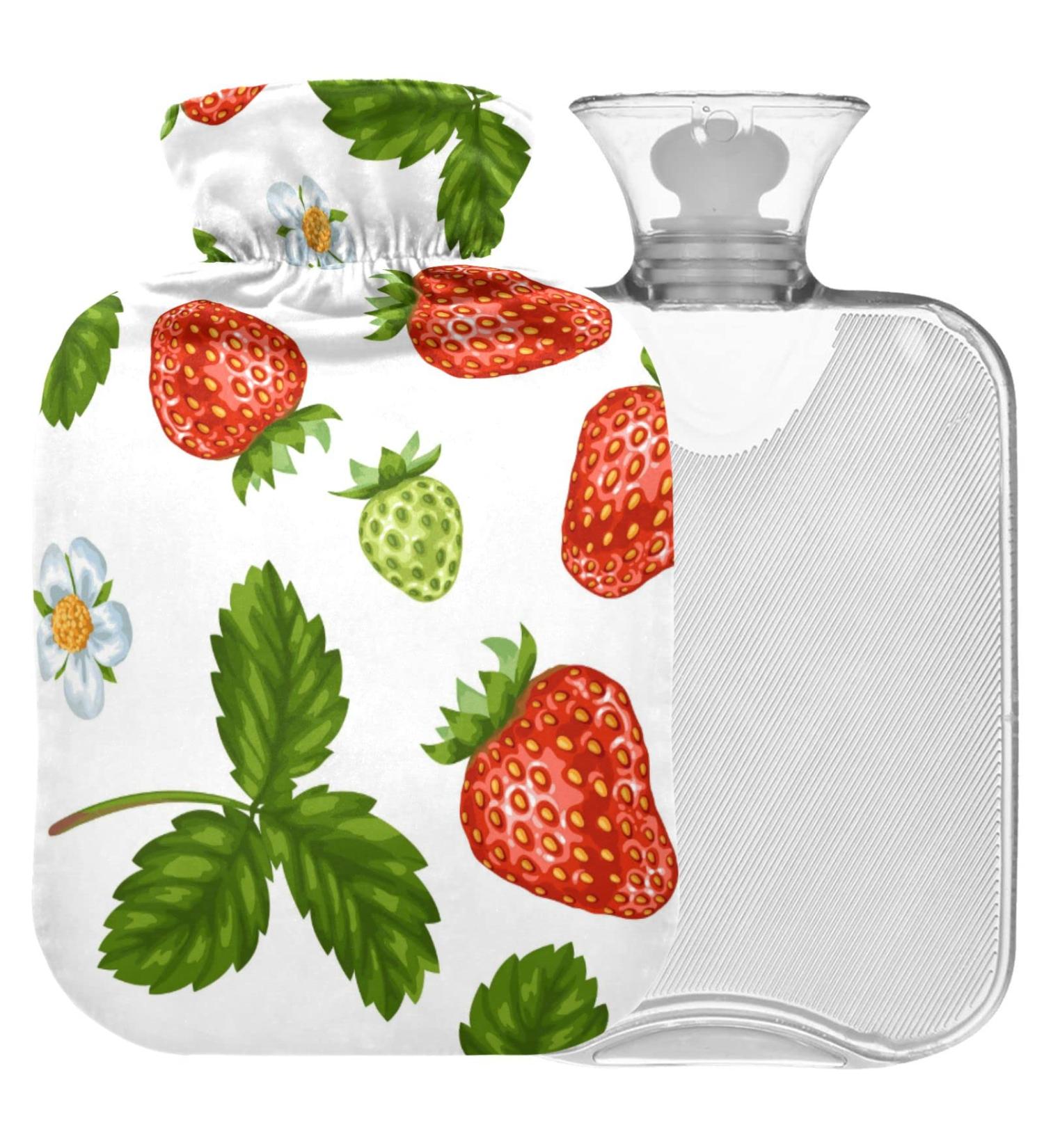 Naanle 2L Red Strawberries Flower Hot Water Bottle - Transparent Cover for Bed Hand & Feet Pain Relief | Heat & Cold Therapy - Buy Online on GoSupps.com