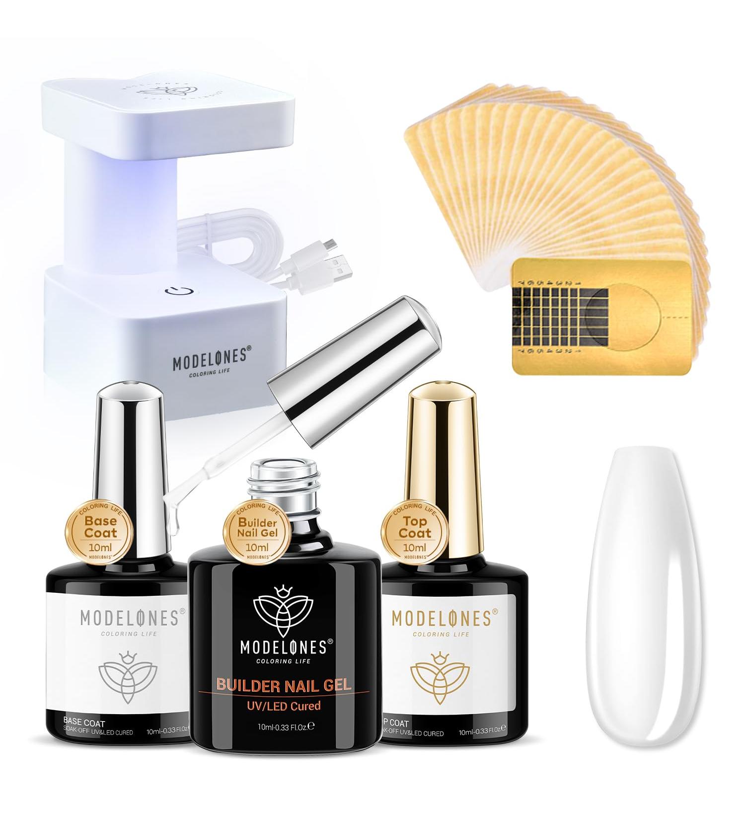 Modelones Builder Nail Gel Kit 8-in-one Clear Builder Gel with Mini LED Nail Lamp& Nail Forms Set Gel Top Coat Base Coat Hard Gel Builder for Nails Extension Strengthener Base Gel in a Bottle Clear Builder Gel Nail Kit - Buy Online on GoSupps.com
