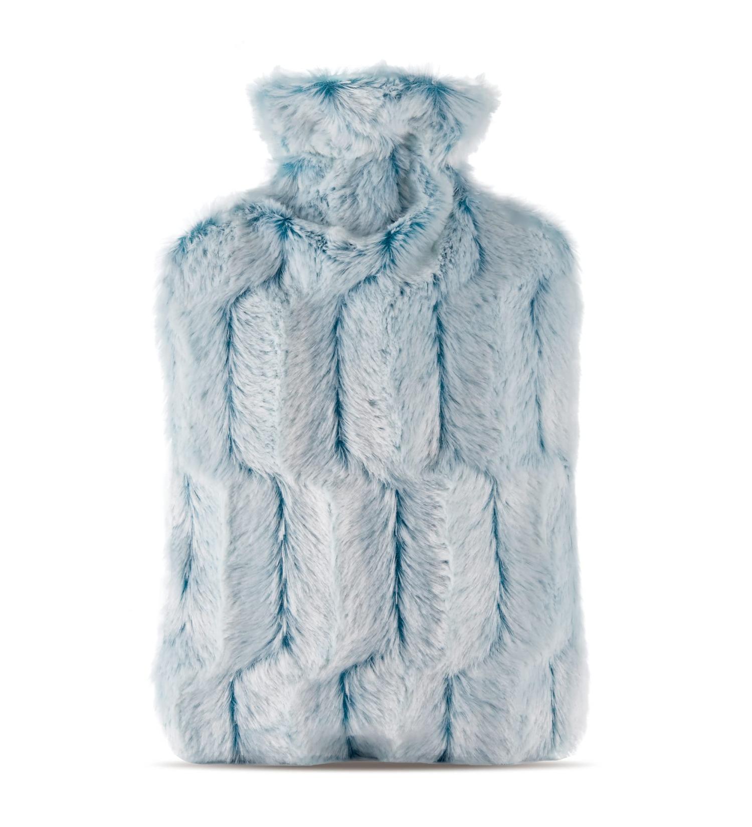 Luxury Faux Fur Cover Hot Water Bottle 2L - Soothing Relief for Hand, Feet, Neck, Shoulder Pain - Blue - Buy Online on GoSupps.com