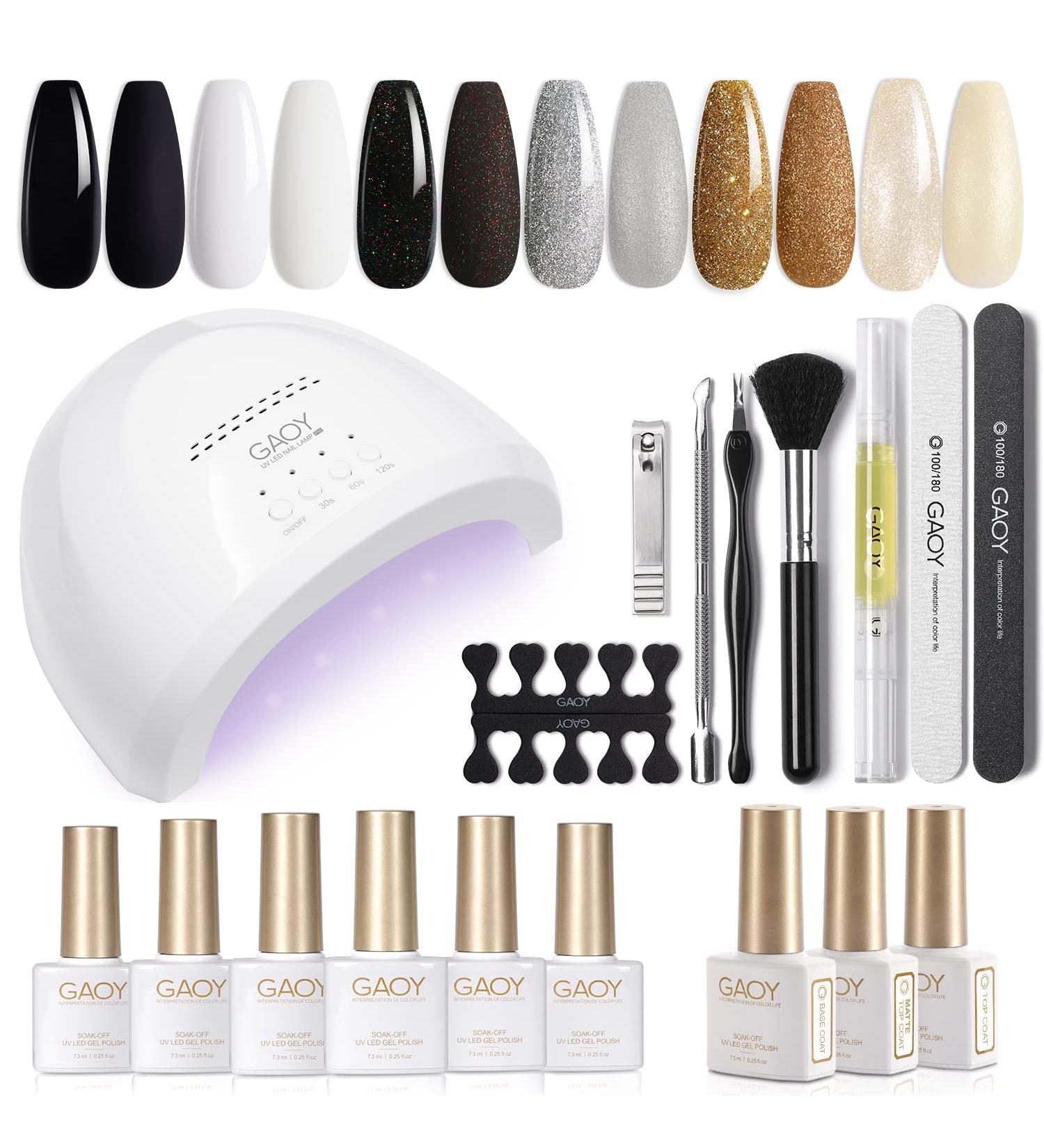 GAOY Gel Nail Polish Kit with UV Lamp, 6 Colors + Manicure Tools - Glitter Obsidian Set - Buy Online on GoSupps.com