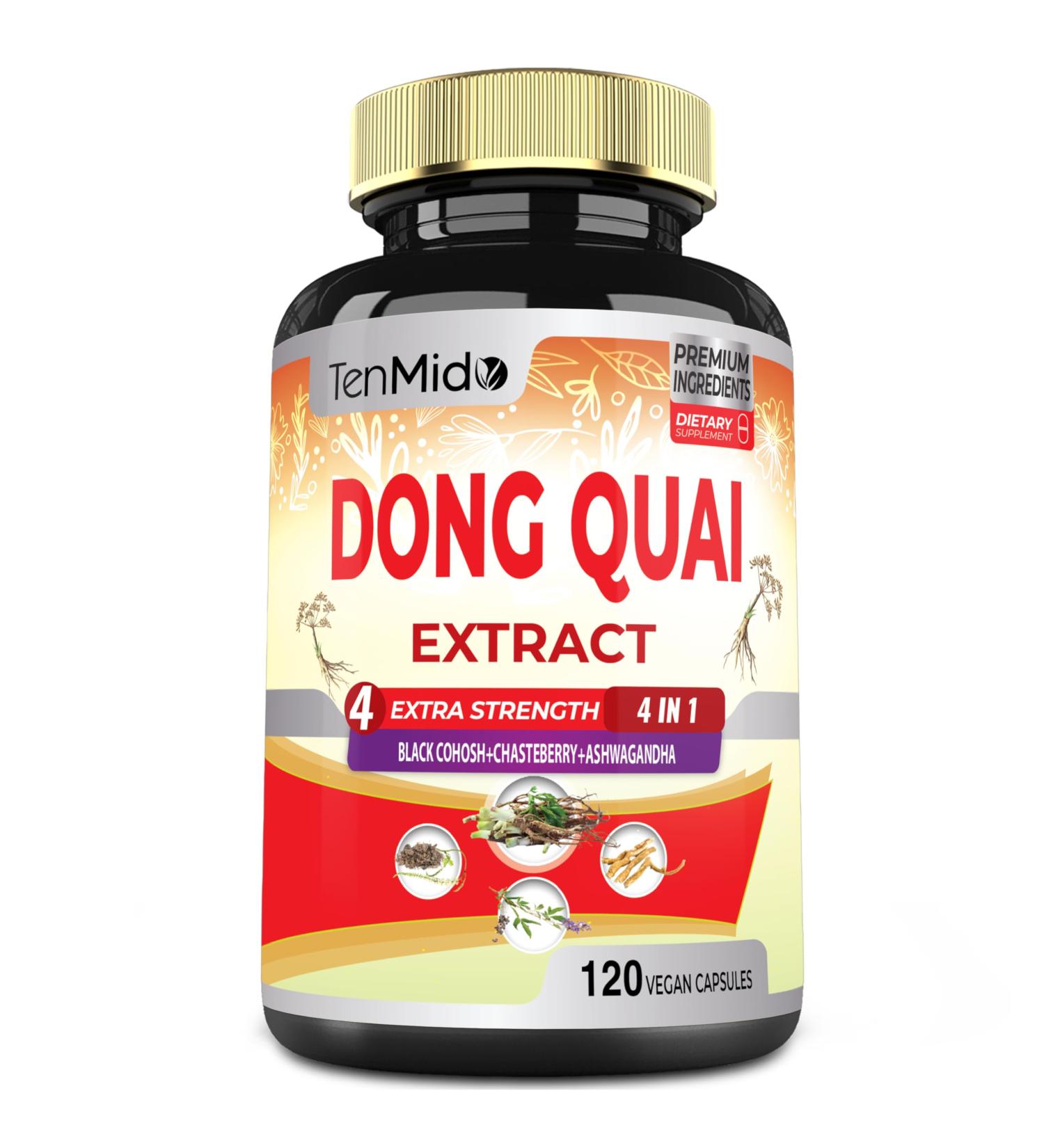 Tenmido Dong Quai Supplement Extract Capsules 4 Months Supply with Black Cohosh Chasteberry Ashwagandha - 120 Vegan Capsules - Buy Online on GoSupps.com