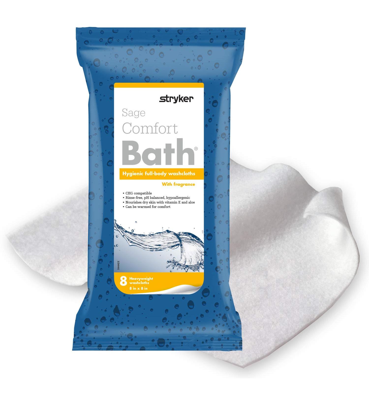 Stryker Sage Comfort Bath Cleansing Washcloths - 8 No-Rinse Bathing Wipes, Fresh Scent - Hypoallergenic & Ultra-Soft - Buy Online on GoSupps.com
