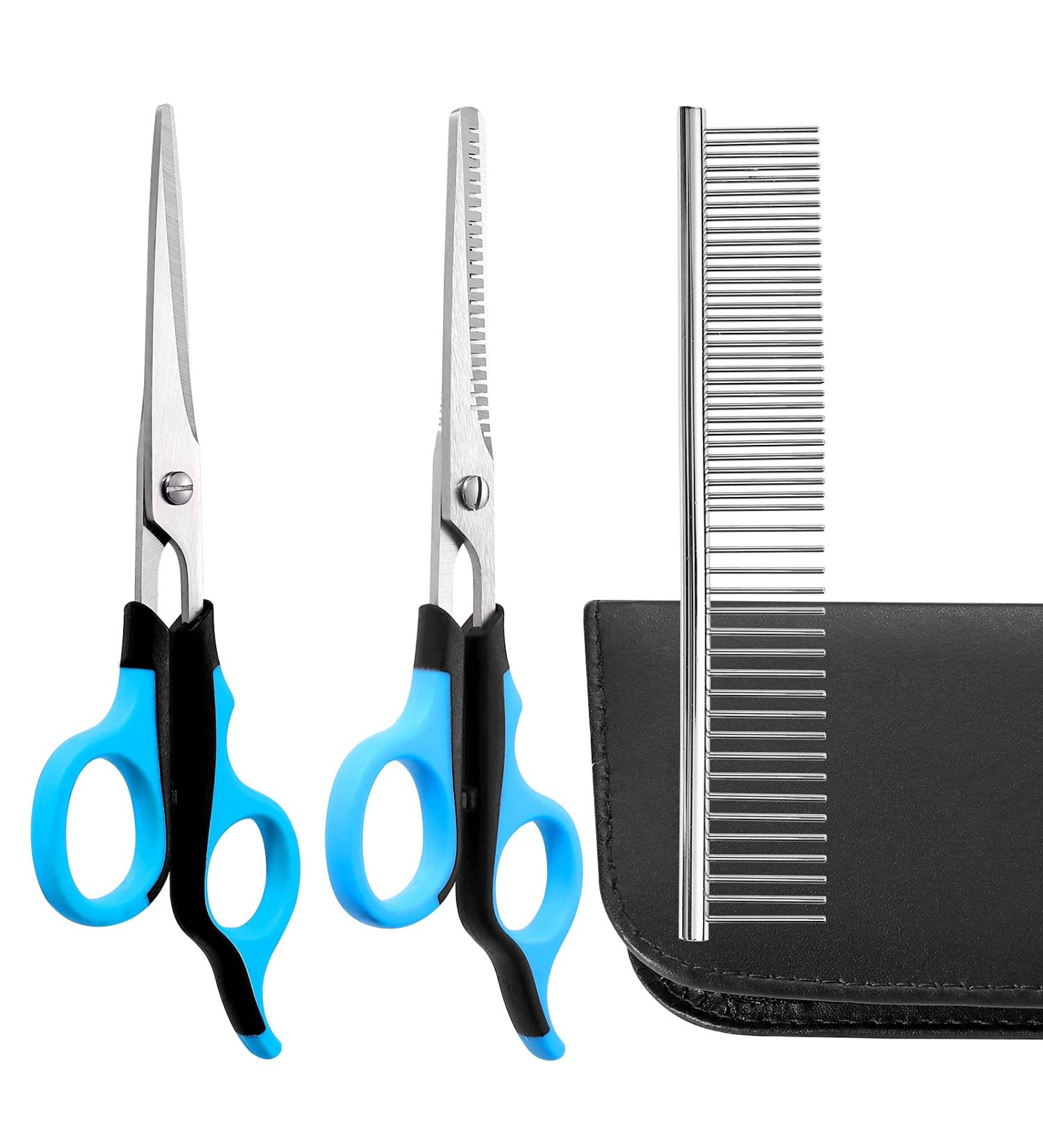 Professional Pet Grooming Scissors Set for Dogs & Cats - Straight Shears, Thinning Scissors, Grooming Comb - Small Dog Face, Ear, Paw Hair Trimming - Buy Online on GoSupps.com