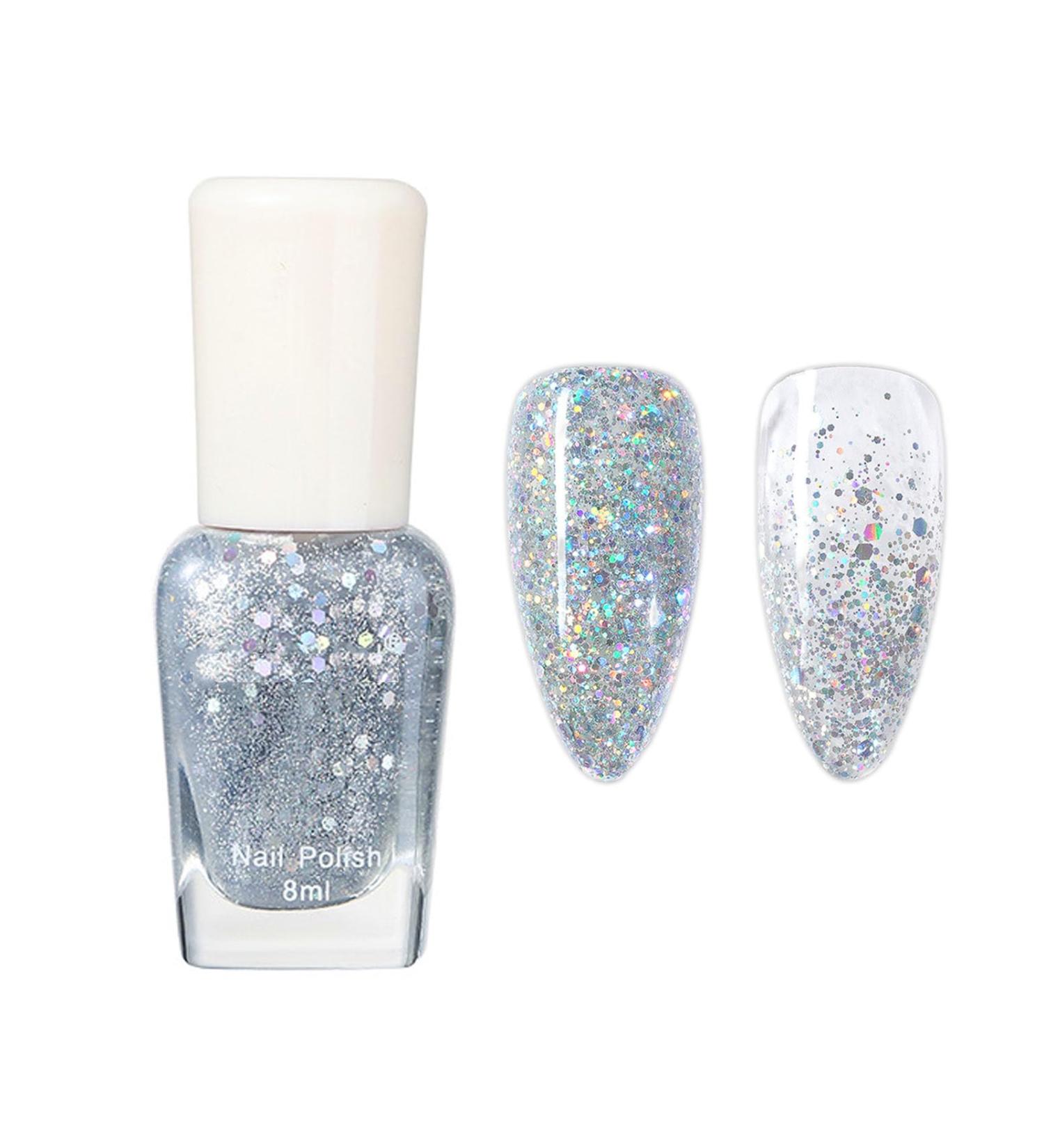 Glitter Nail Polish Shimmering Gel Silvery Shimmer Quick Dry Holographic Nail Varnish Galactic Silver Shining Sparkling Long Lasting No UV Need DIY Nail Art Manicure at Home Gift for Women - Buy Online on GoSupps.com