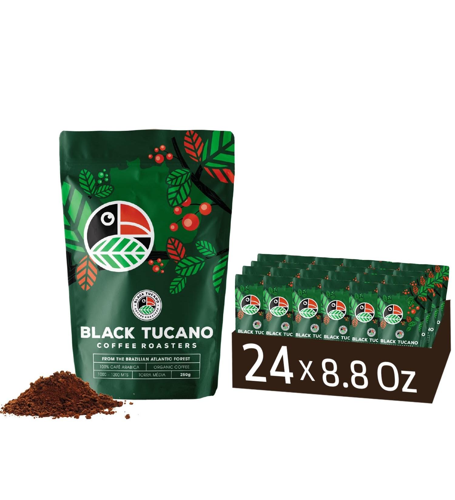 Black Tucano Brazilian Specialty Medium Roast Organic Coffee - Premium 86+ Points - Ground Coffee - 250g 24 Pack - Buy Online on GoSupps.com