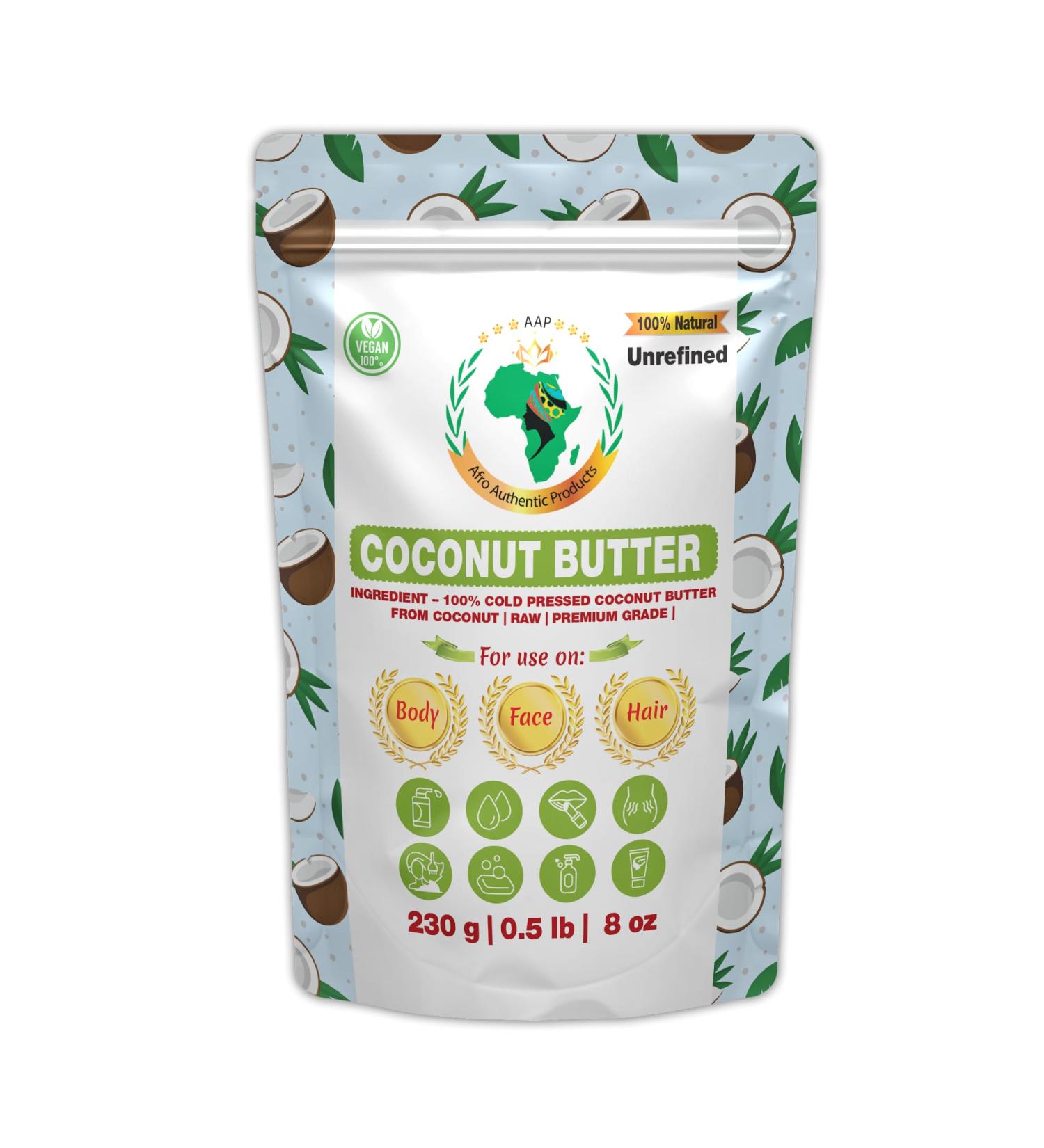 Authentic Raw Coconut Butter | Butter | For DIY Face Body Hands | Unrefined | 100% Pure| Organic from Africa | Resealable Bag | 0.5 LB (230g)