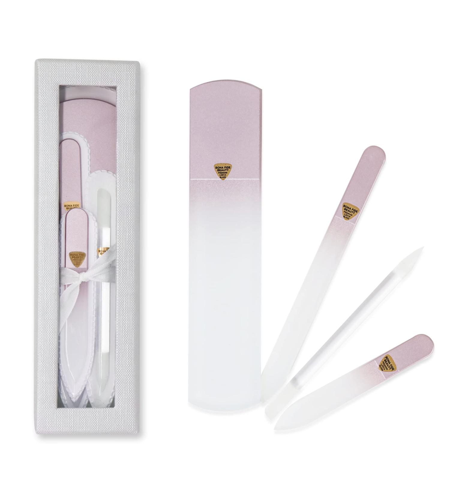 Shop Bona Fide Beauty Handmade Czech Glass Manicure Pedicure Gift Set - 4PC Rose Gold Set with Foot File Cuticle Pusher Mini & Regular Nail File - Perfect Gift for Women | International Shipping Available - Buy Online on GoSupps.com