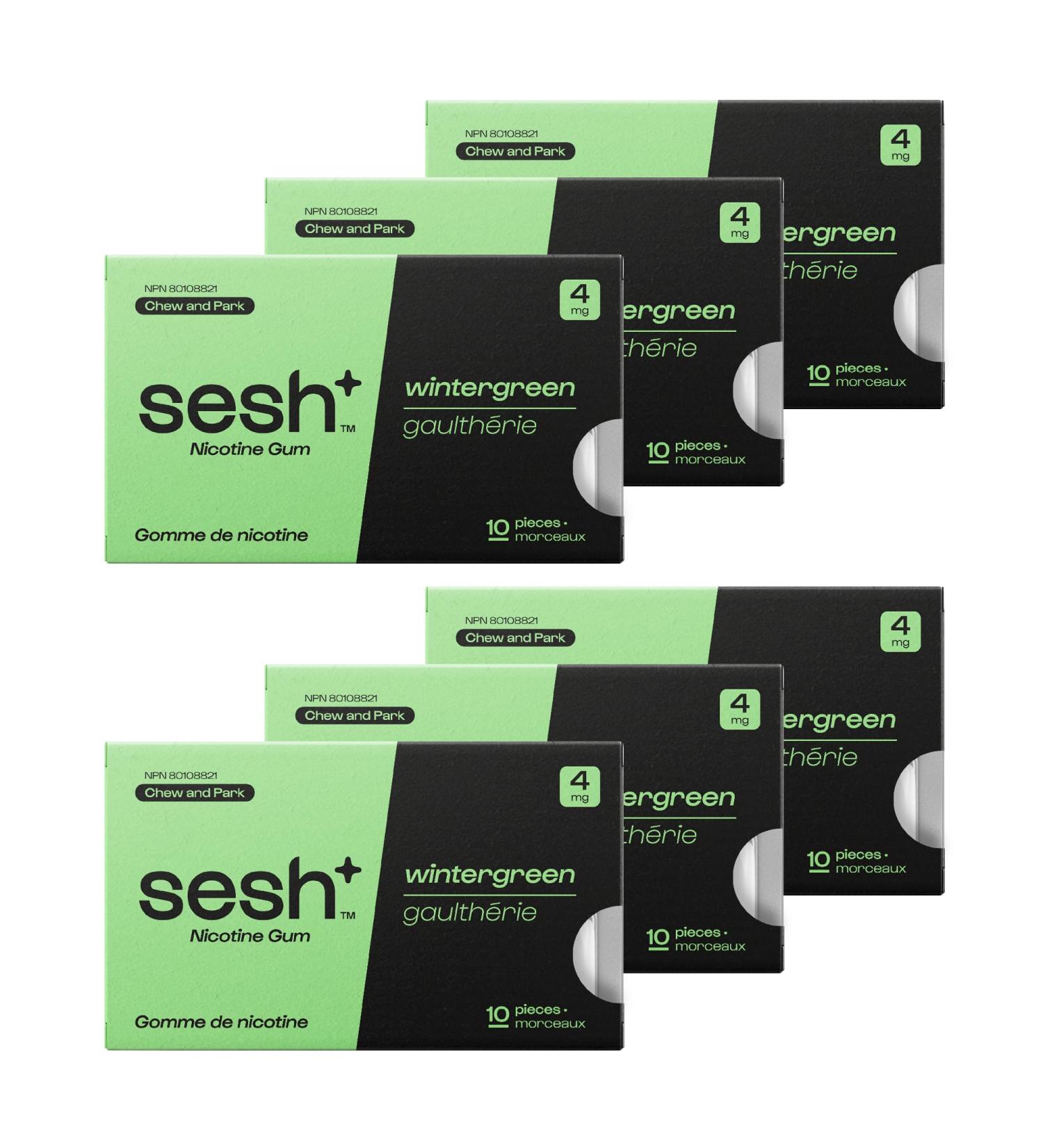 Sesh+ Quit Smoking Aid Nicotine Gum smoking cessation aid 4mg Wintergreen 60 Pieces 6 Pack - Buy Online on GoSupps.com