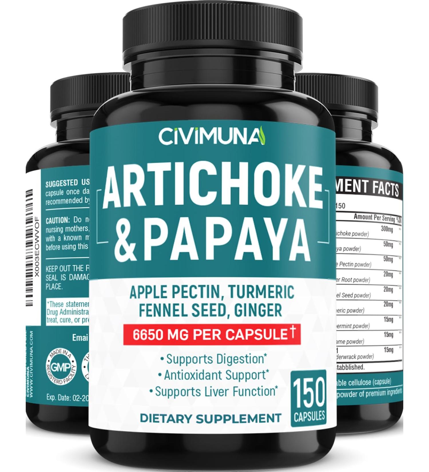 Buy 5 Months Supply Artichoke Capsules 6650mg - 150 Count | Best Seller with Papaya & Apple Pectin - International Shipping Available - Buy Online on GoSupps.com