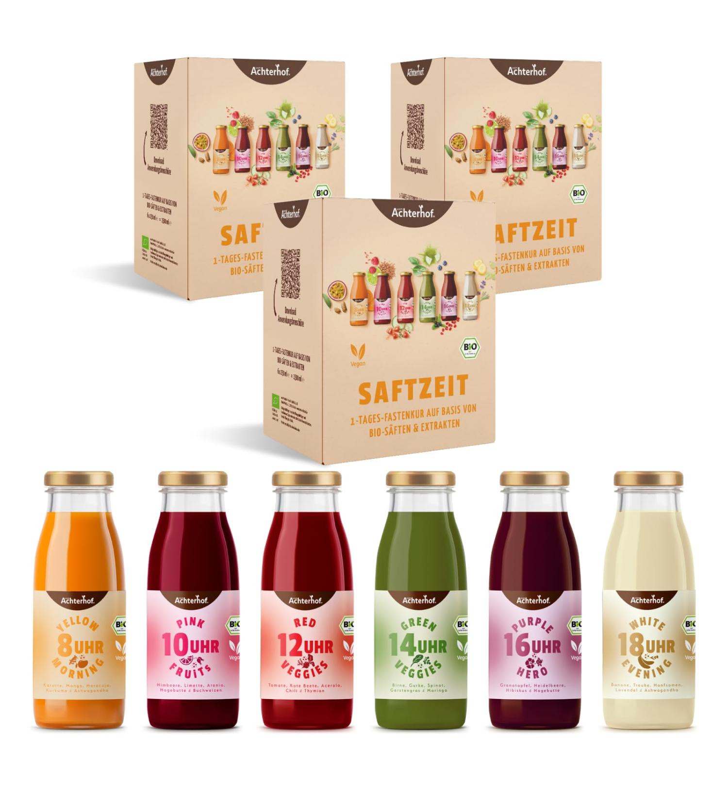 3-Day Fasting Cure - Safe Time Bio | 3x 6 Bottles of Herbal Juices | Fruity-Sweet Taste | Achterhof Safezeit 1.5L (3 Pack) - International Shipping - Buy Online on GoSupps.com