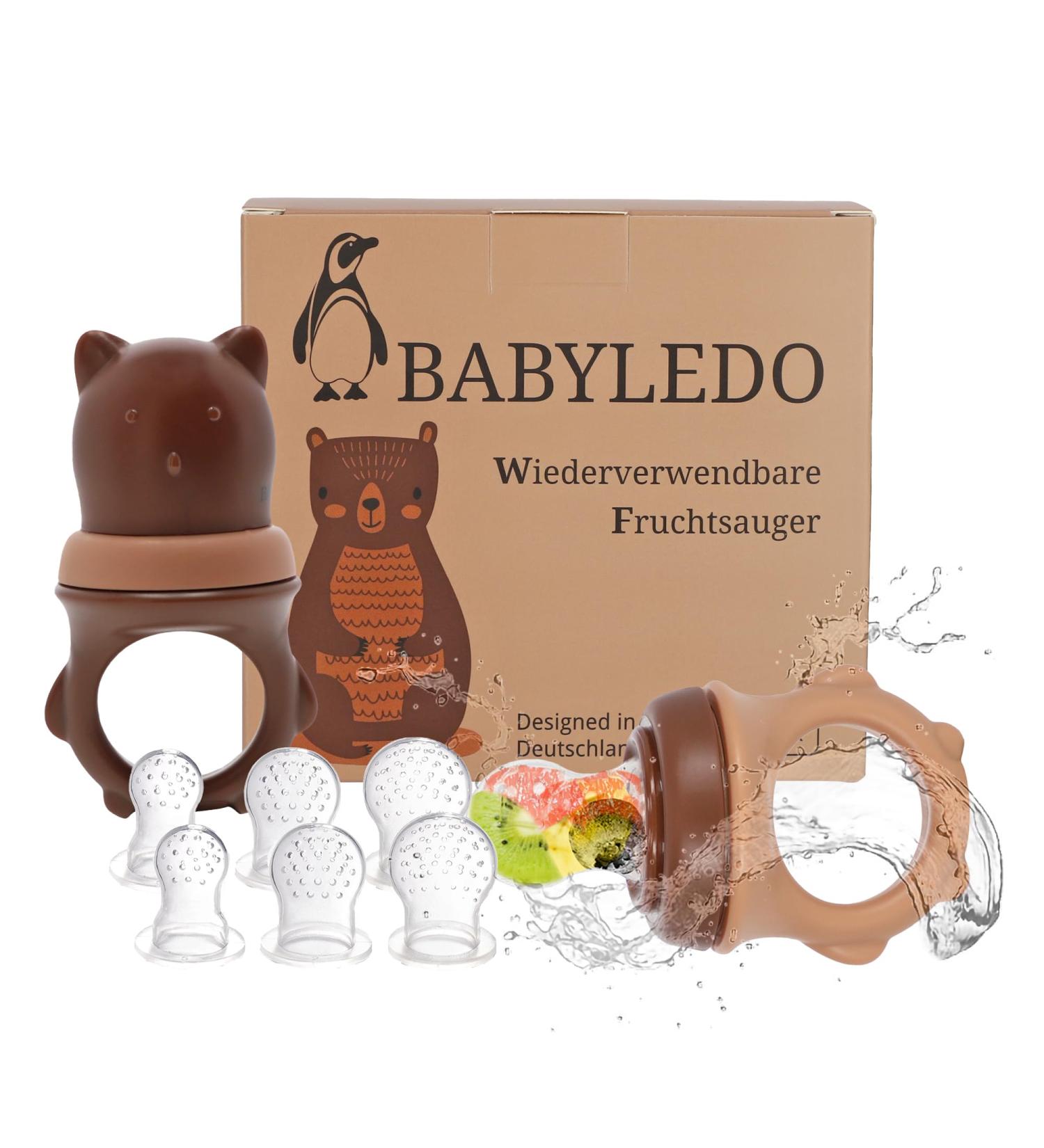 BABYLEDO Baby Fruit Pacifier with Teething Ring | 6+ Months | Safe for Fruits & Vegetables | Cute Bear Design - Duet Brown  - Buy Online on GoSupps.com