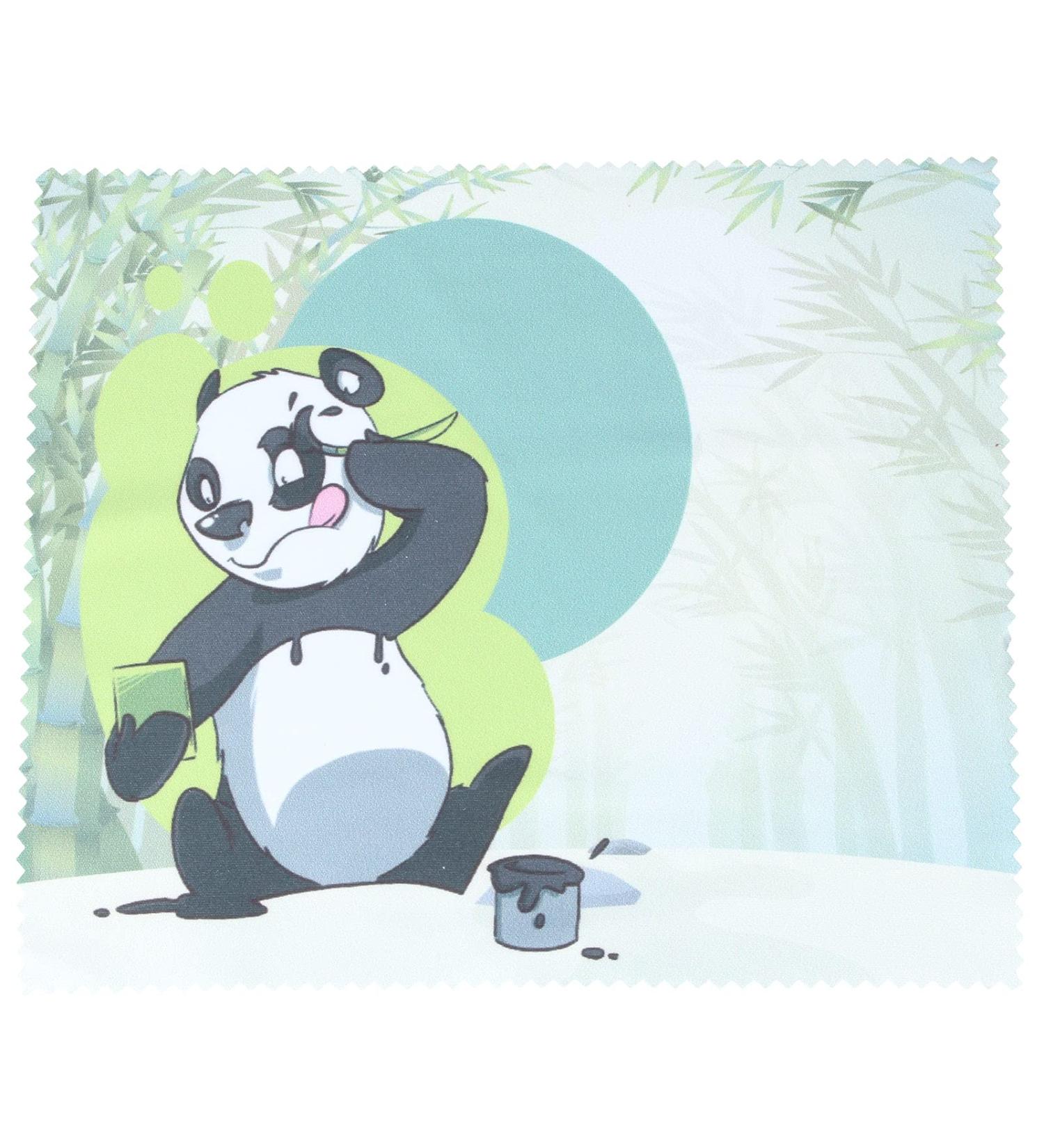 Microfibre cloth in finest quality PANDA CARTOON with cute motif 15 x 18 cm