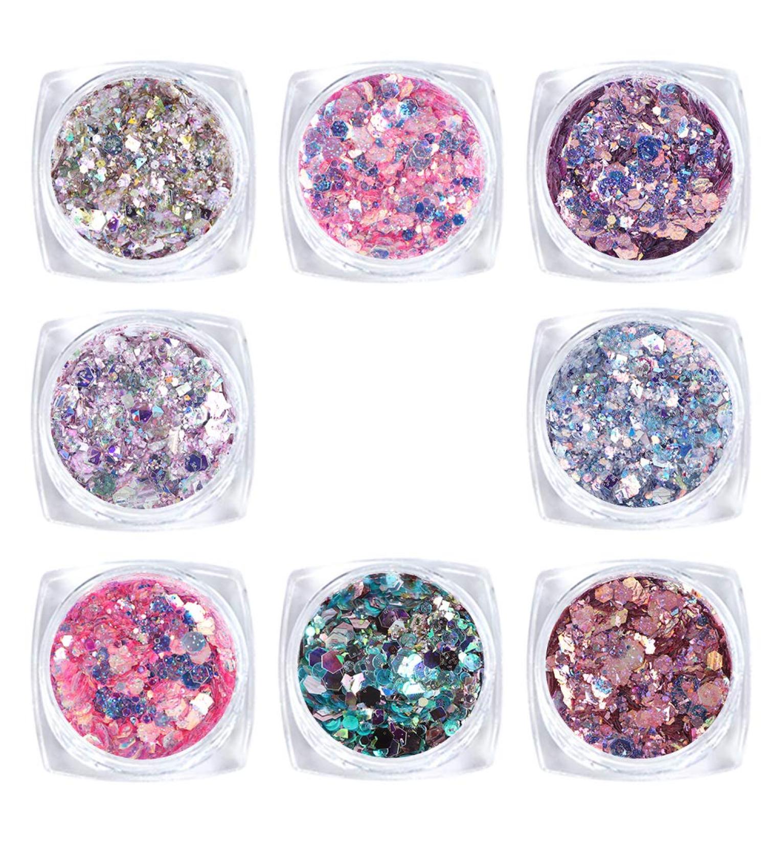 Laza 8 Colors Holographic Chunky Glitter - Iridescent Mermaid Sparkle for Acrylic Nails & Resin Decoration - Pink Purple - Buy Online on GoSupps.com