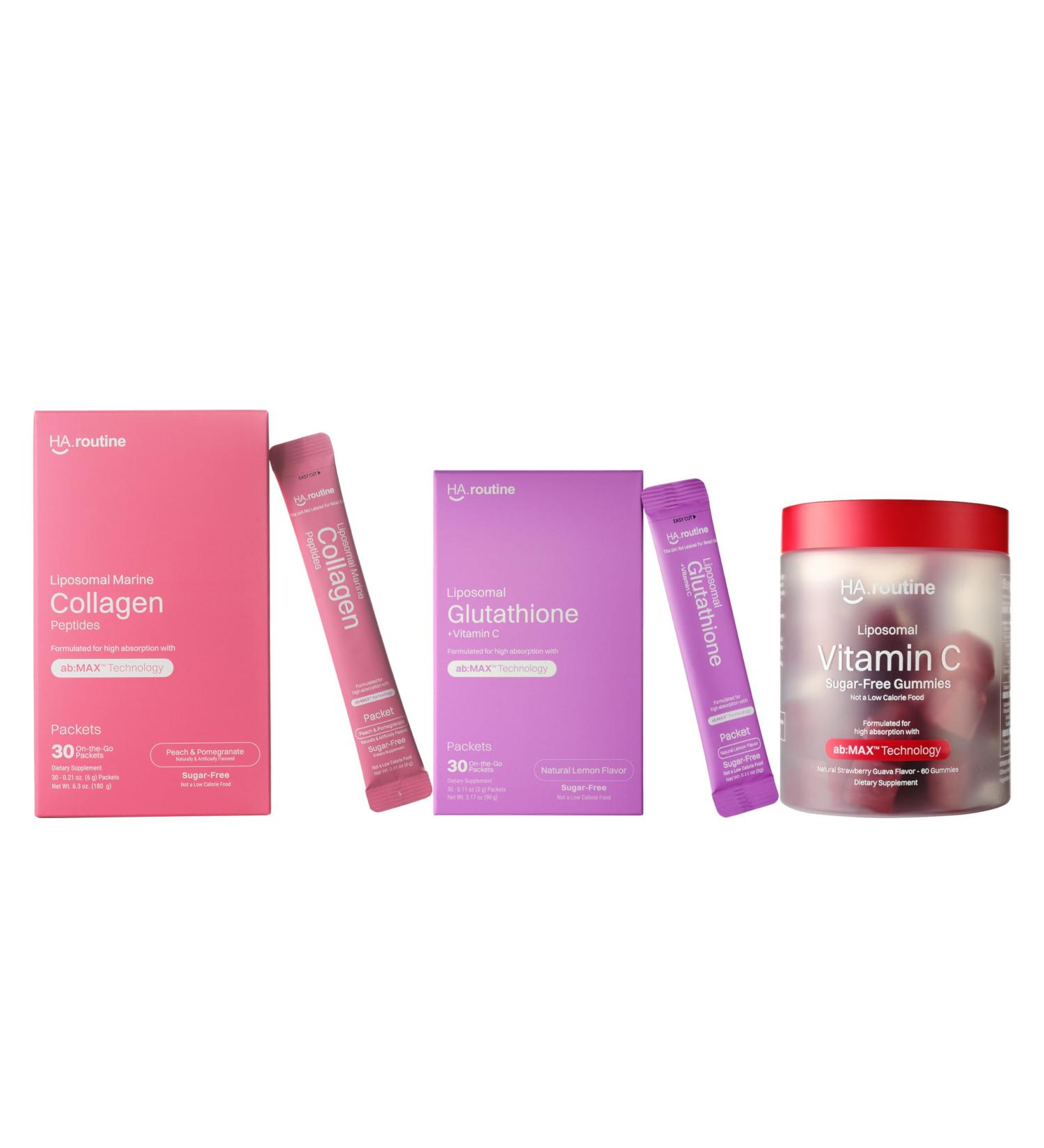 Liposomal Glutathione + Vitamin C Powder Sticks + Liposomal Marine Collagen Bundle Daily Antioxidant & Beauty Support Liposomal Delivery for Enhanced Absorption Skin & Collagen Renewal Formula - Buy Online on GoSupps.com