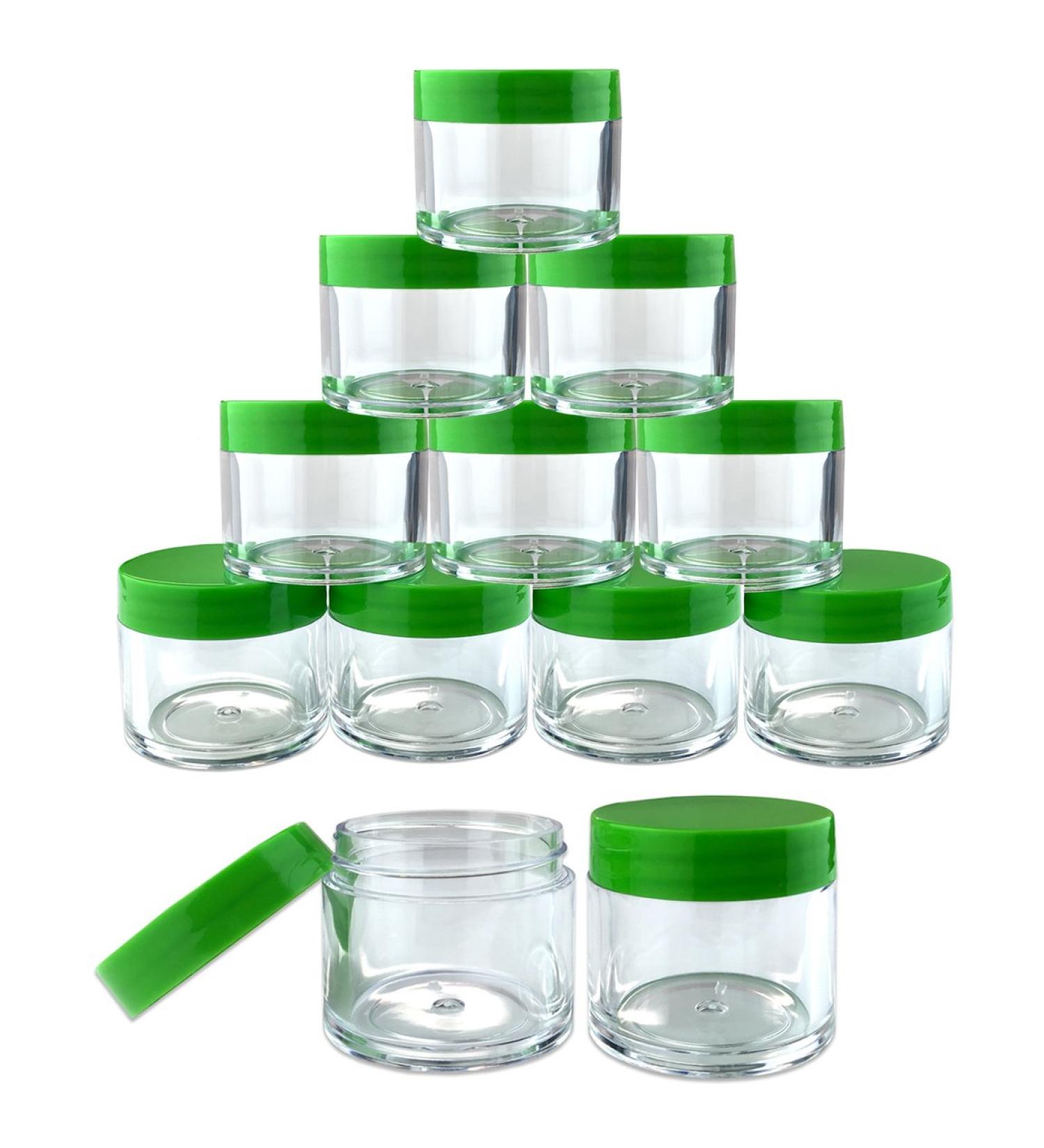 Beauticom 12 Pack 1 oz Acrylic Round Clear Jars with Flat Top Lids for Creams Lotions Makeup & More - Green - Buy Online on GoSupps.com