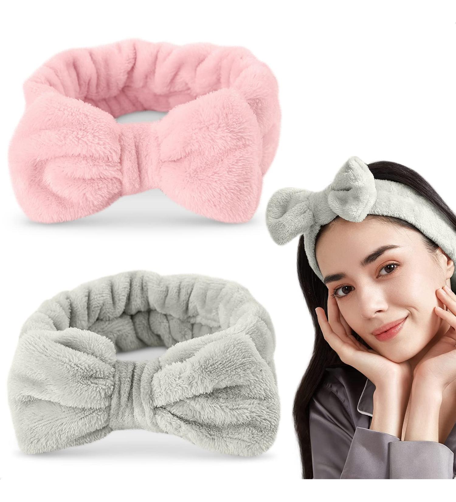 Bow Headbands for Women - 2 Pack Cute Makeup & Shower Hair Bands in Pink Gray - Ideal for Face Washing, Spa, Sports & Gym - Buy Online on GoSupps.com