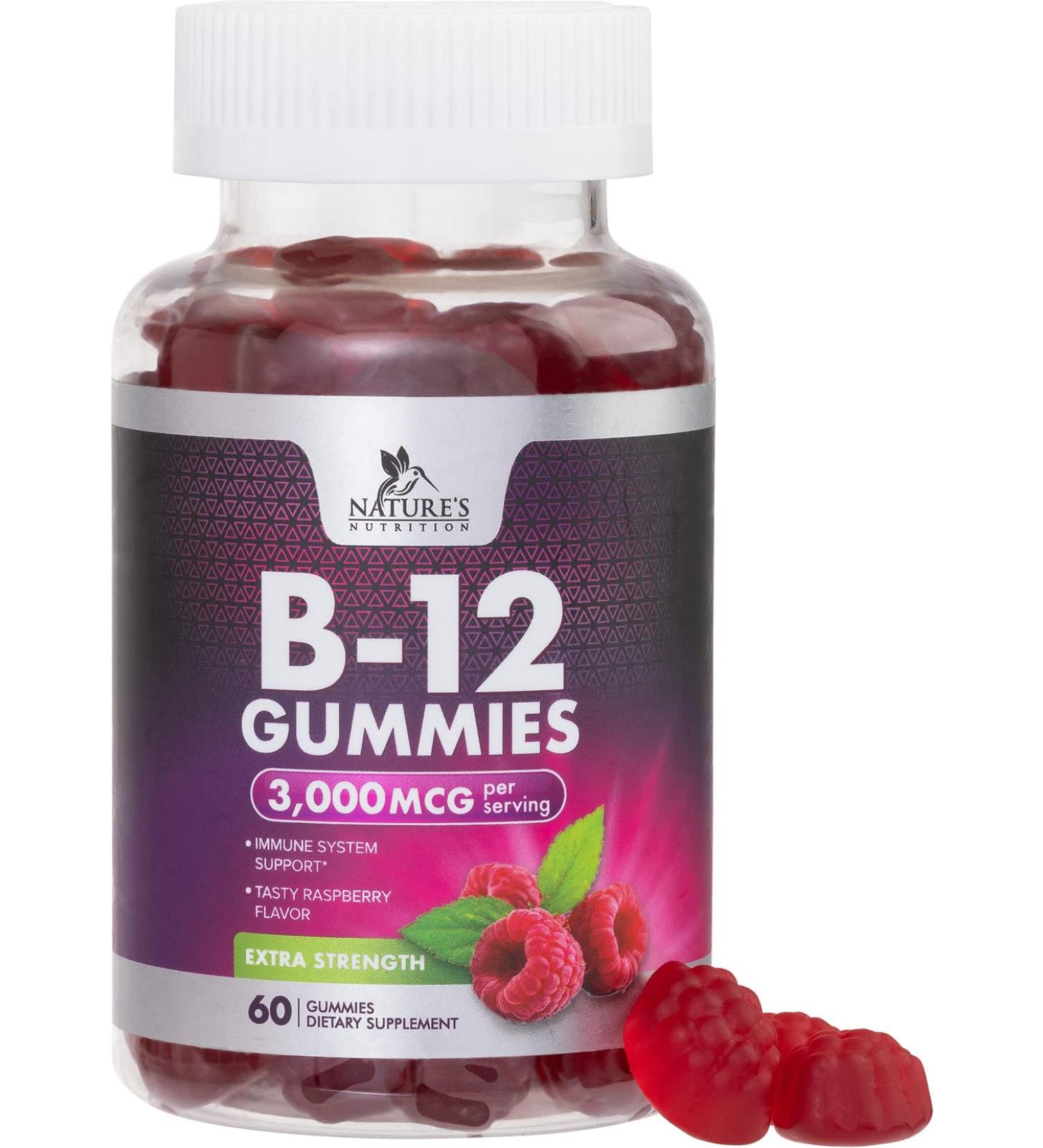 B12 Energy Gummies 3000 mcg - Extra Strength Vitamin B 12 Gummy for Metabolism & Immune System Support - Chewable Dietary B12 Supplements for Adults & Kids Caffeine Free Gummy Vitamin - 60 Gummies 60 Count (Pack of 1) - Buy Online on GoSupps.com