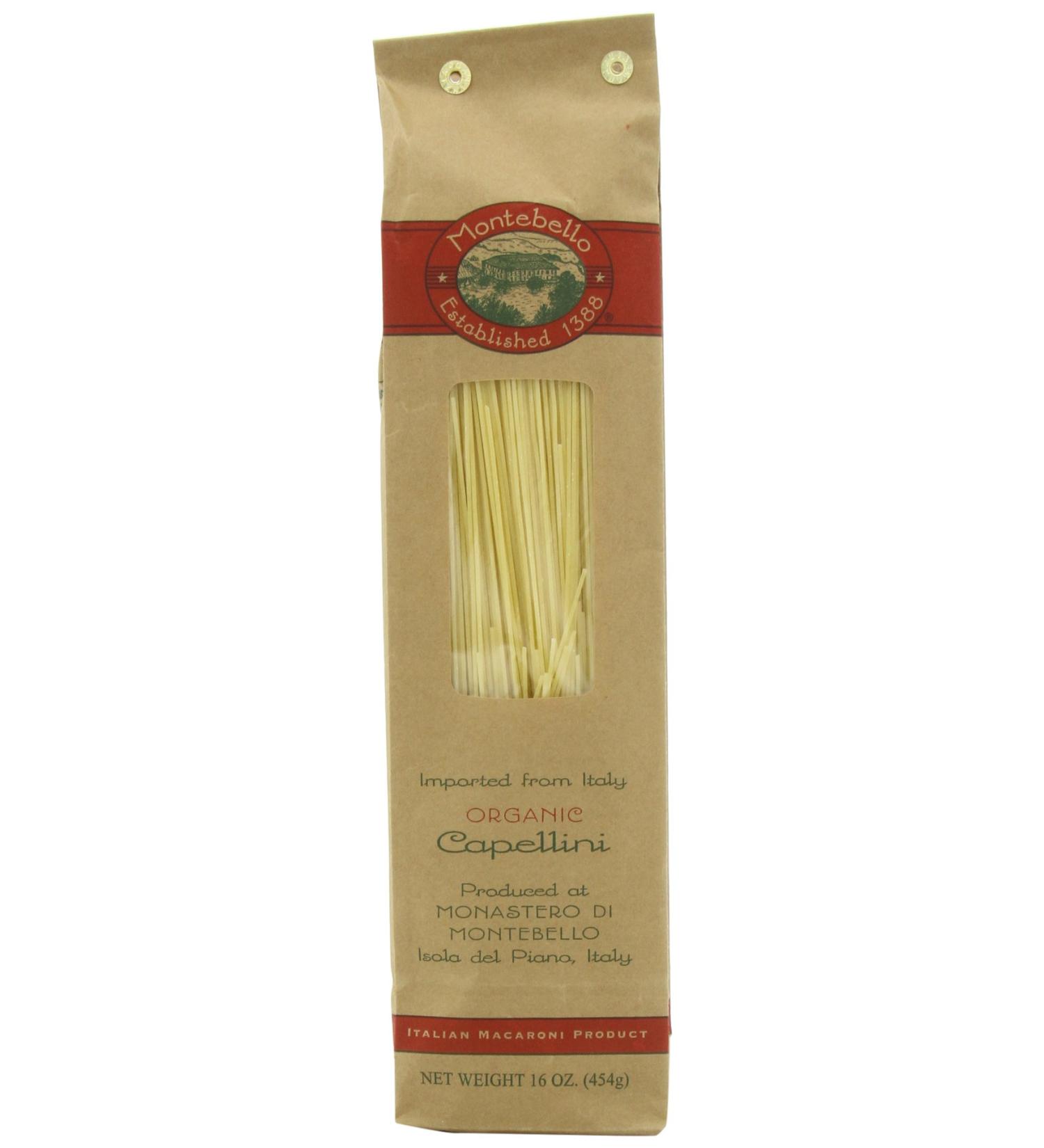 Montebello Organic Capellini 16oz - 5 Count Pack of 5 | 100% Whole Wheat Pasta - Buy Online on GoSupps.com