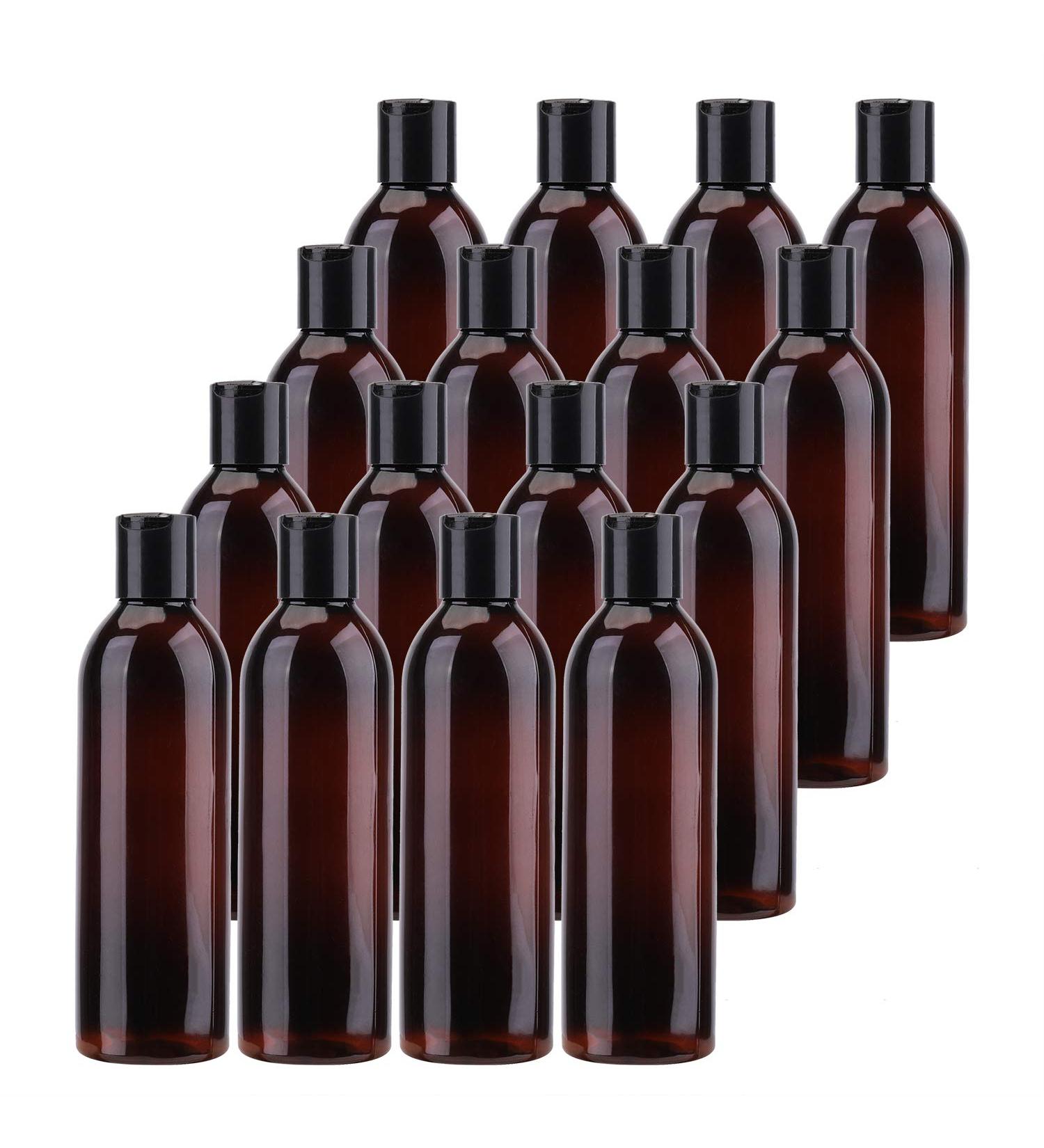Bekith 16 Pack 8oz Amber Plastic Bottles with Disc Top Flip Cap - BPA-Free Refillable Containers for Shampoo, Lotions, Body Soap, Creams - Buy Online on GoSupps.com