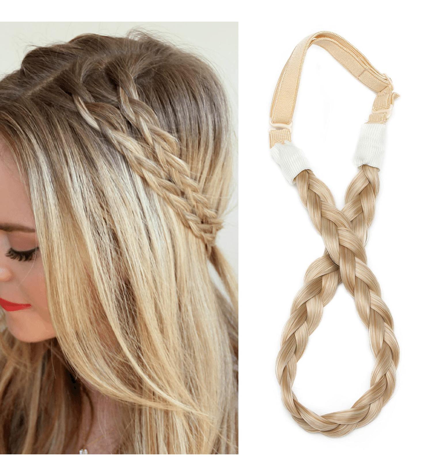Silk-Co Women Hair Band | 3 Strand Blonde Braided Headband for Weddings | Elastic Hair Tie & Braids Extensions - Vintage Style 1.5cm Wide - Buy Online on GoSupps.com