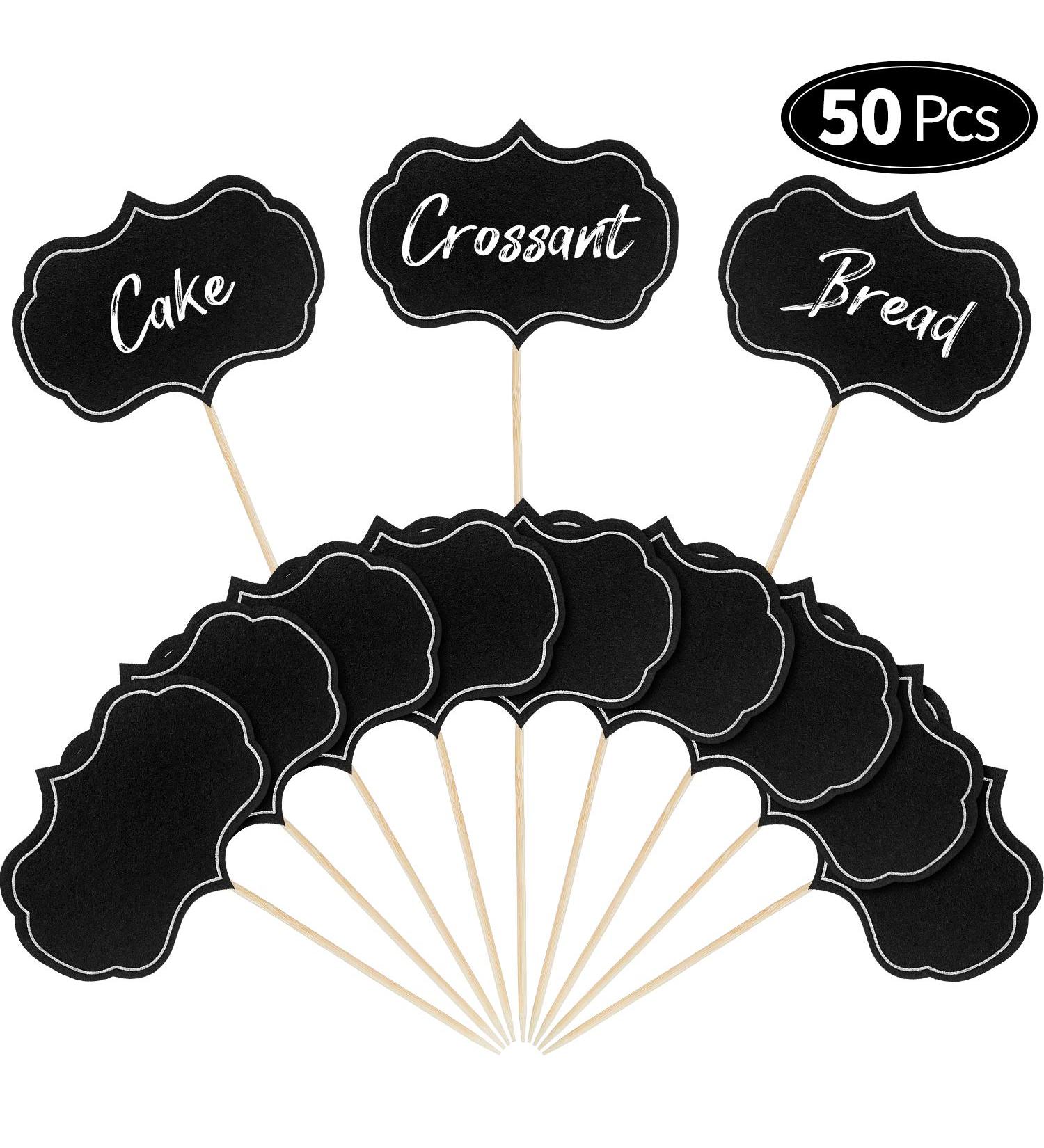 50-Piece Cheese Markers & Food Labels Set - Chalkboard Cupcake Toppers for Wedding & Party Decor (Black) - Buy Online on GoSupps.com
