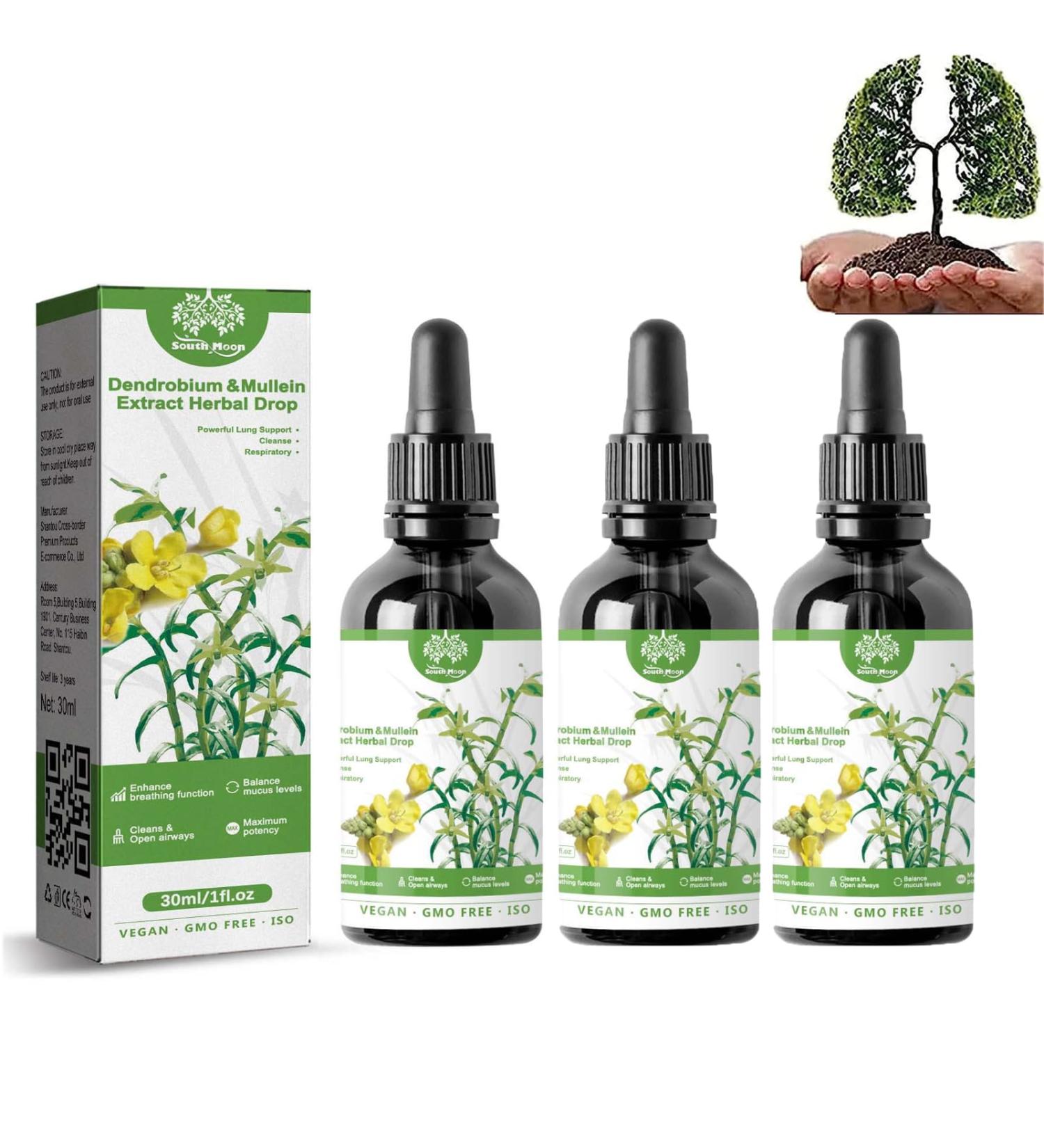 3 Pieces Clearbreath Dendrobium & Mullein Extract - Powerful Lung Support Herbal Drops for Optimal Health - Buy Online on GoSupps.com