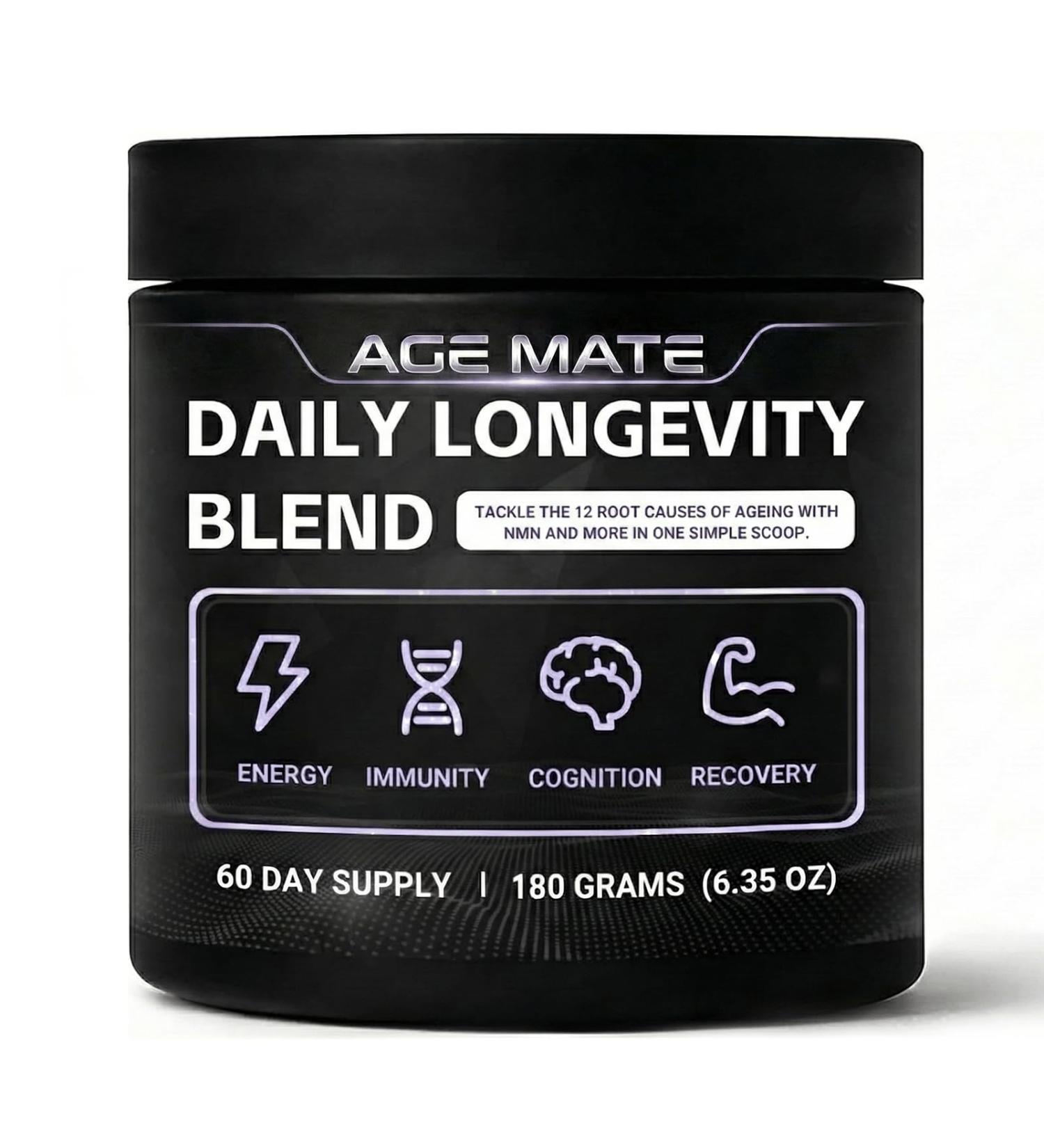 age mate Daily Longevity Blend 180g Longevity Blend for Women Sugar Free Prebiotic Fiber Supports Energy Levels (1pcs) - Buy Online on GoSupps.com