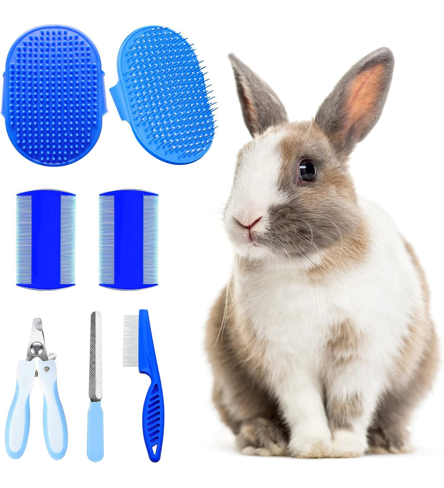 Hzran 6 Pieces Rabbit Grooming Kit - Pet Hair Remover, Brush, Nail Clippers, Trimmers, Comb Set for Rabbit, Hamster, Guinea Pig - Bath and Shampoo Brush Included - Buy Online on GoSupps.com