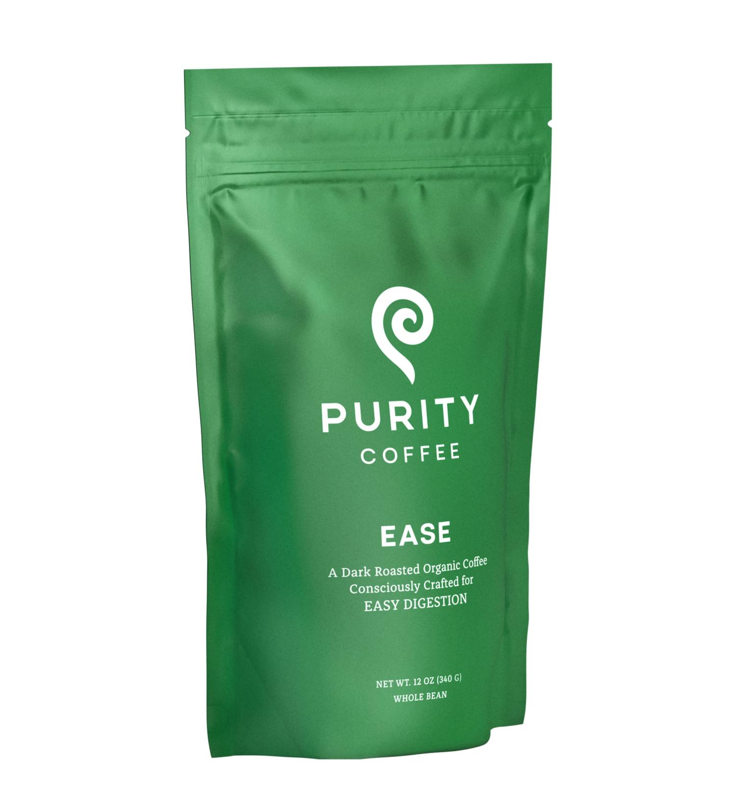 Purity Coffee EASE Dark Roast Low Acid Organic Whole Bean Coffee - USDA Certified Specialty Grade Arabica - 12 oz Bag - Buy Online on GoSupps.com