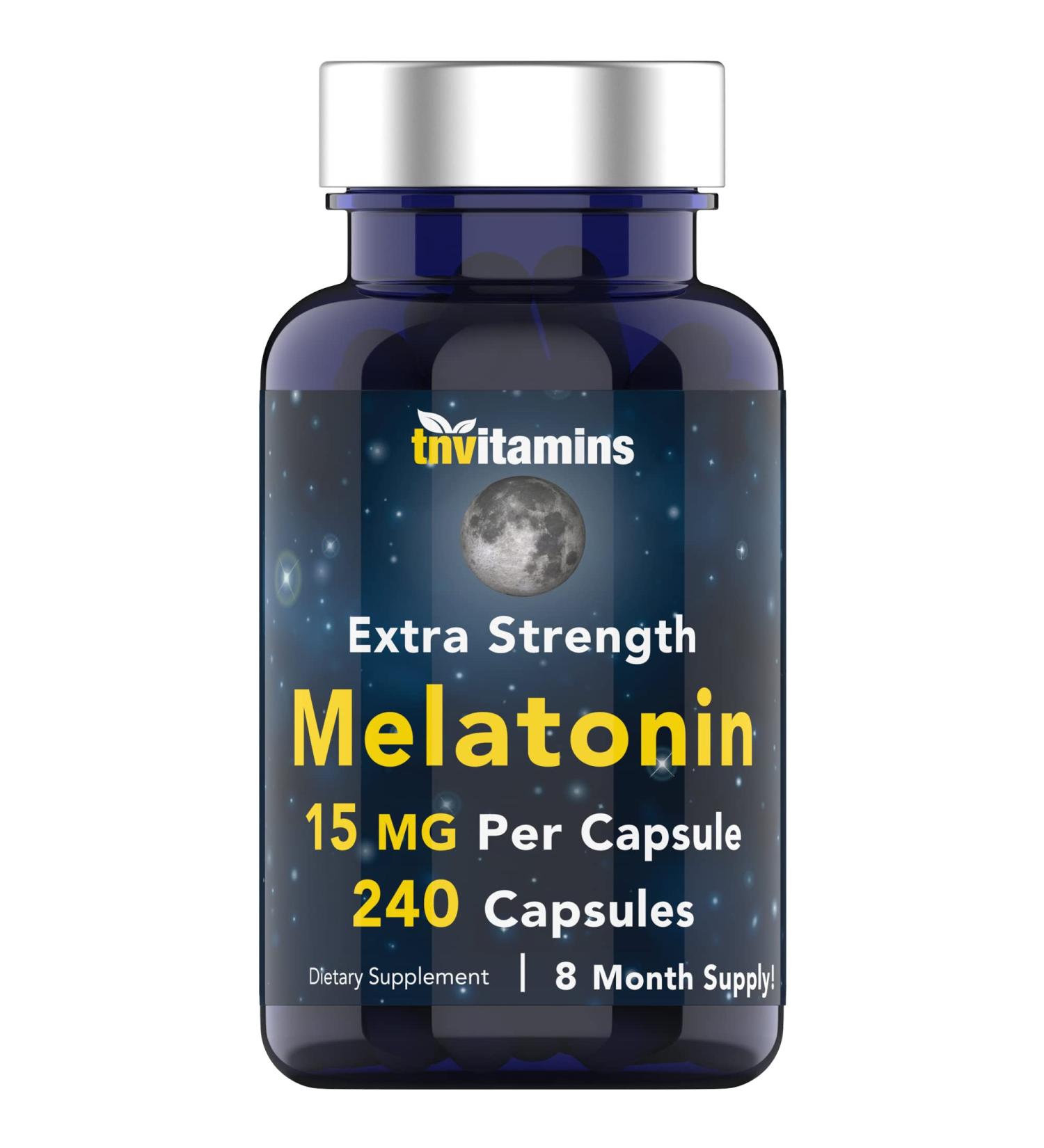 tnvitamins Melatonin 15 MG Per Capsule (240 Capsules) | All-Natural Sleeping Pills for Adults | Extra Strength Melatonin | Nighttime Sleep Aid | Natural Sleep Support Supplement 240 Count (Pack of 1) - Buy Online on GoSupps.com