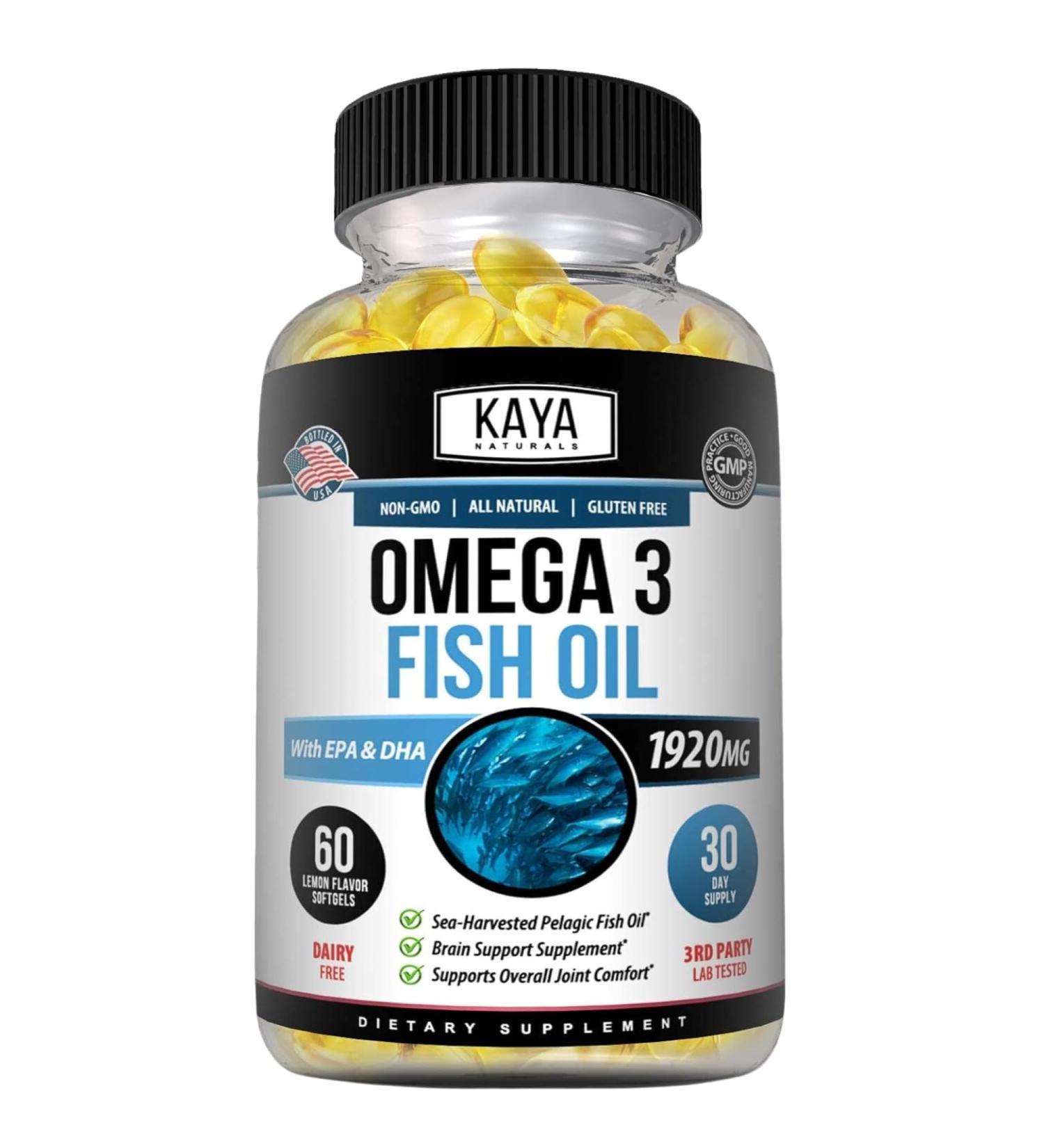 Kaya Naturals Omega 3 Supplement - Nature Made Omega 3 Fish Oil - 100% Pure Sea-Harvested Pelagic Fish Oil with No Fishy Aftertaste - 60 Count Softgels 60 Count (Pack of 1) - Buy Online on GoSupps.com