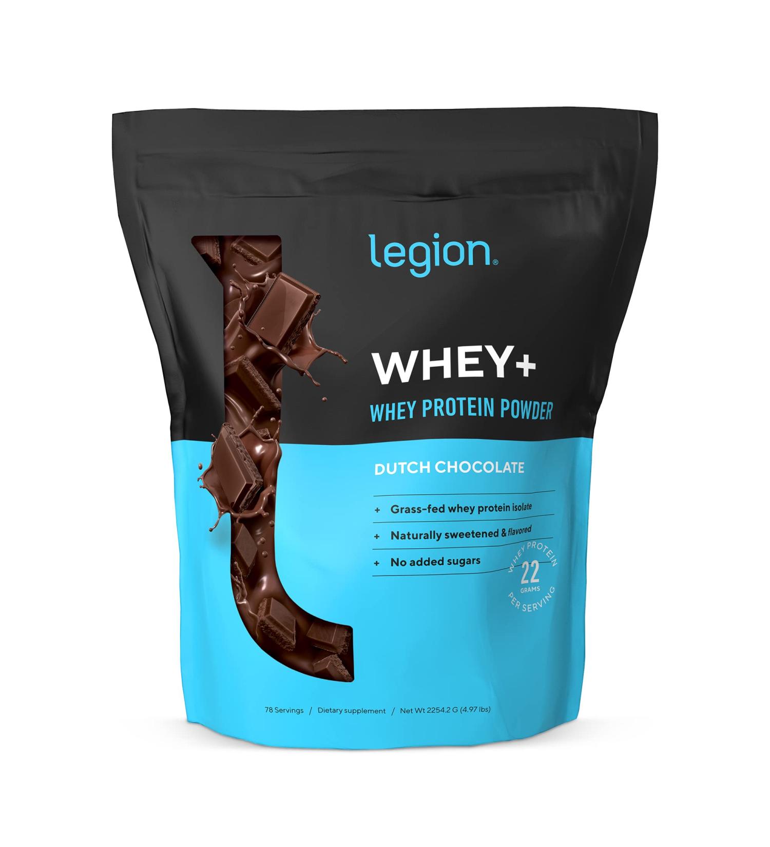Legion Whey+ Grass Fed Whey Isolate Protein Powder - Non-GMO, Lactose-Free, Sugar-Free - Natural Whey Isolate - 5lb (Chocolate) - Buy Online on GoSupps.com
