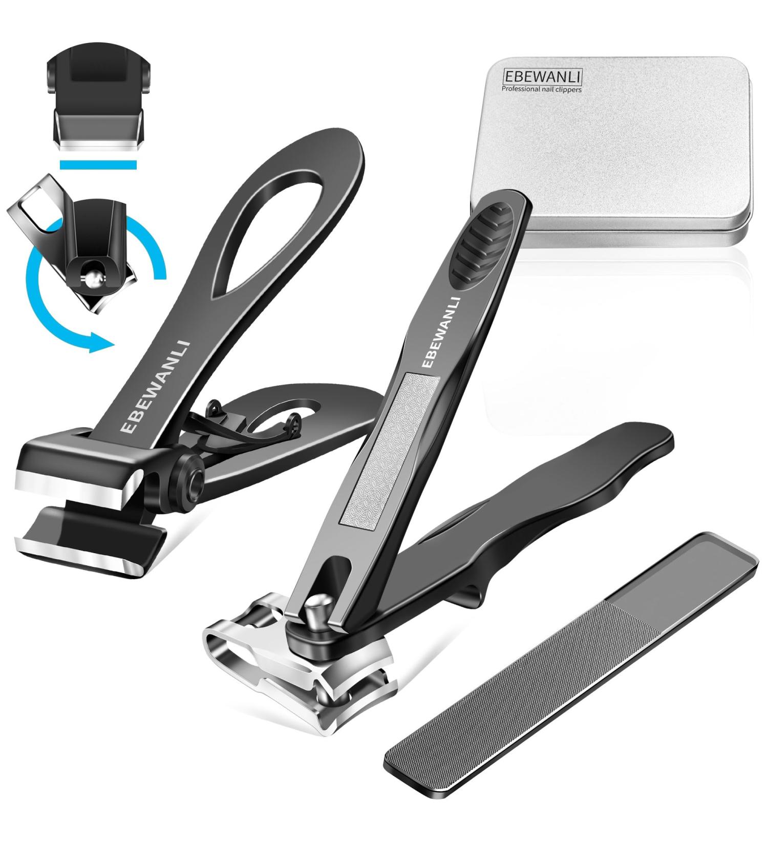 EBEWANLI Nail Clipper Set 360 Degree Rotary Fingernail and 17mm Wide Jaw Opening Straight Toenail Clippers Cutters for Thick Nails Toe Nail Clippers for Men Seniors Women Rotating+Straight - Buy Online on GoSupps.com