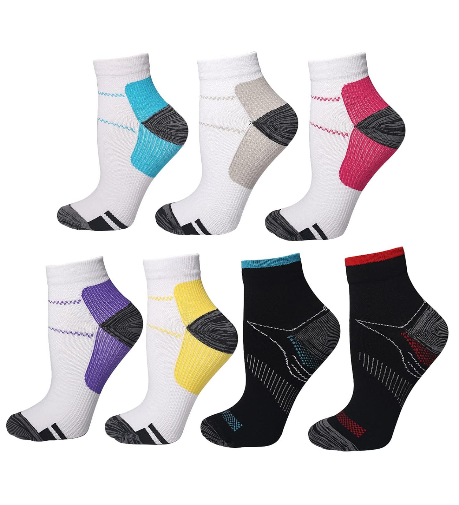 7 Pairs Compression Socks for Women & Men Plantar Fasciitis Relief Foot Pain Arch Support- Upgraded Sport Compression socks Best for Athletic Running Medical Pregnant L-XL 7 colors - Buy Online on GoSupps.com