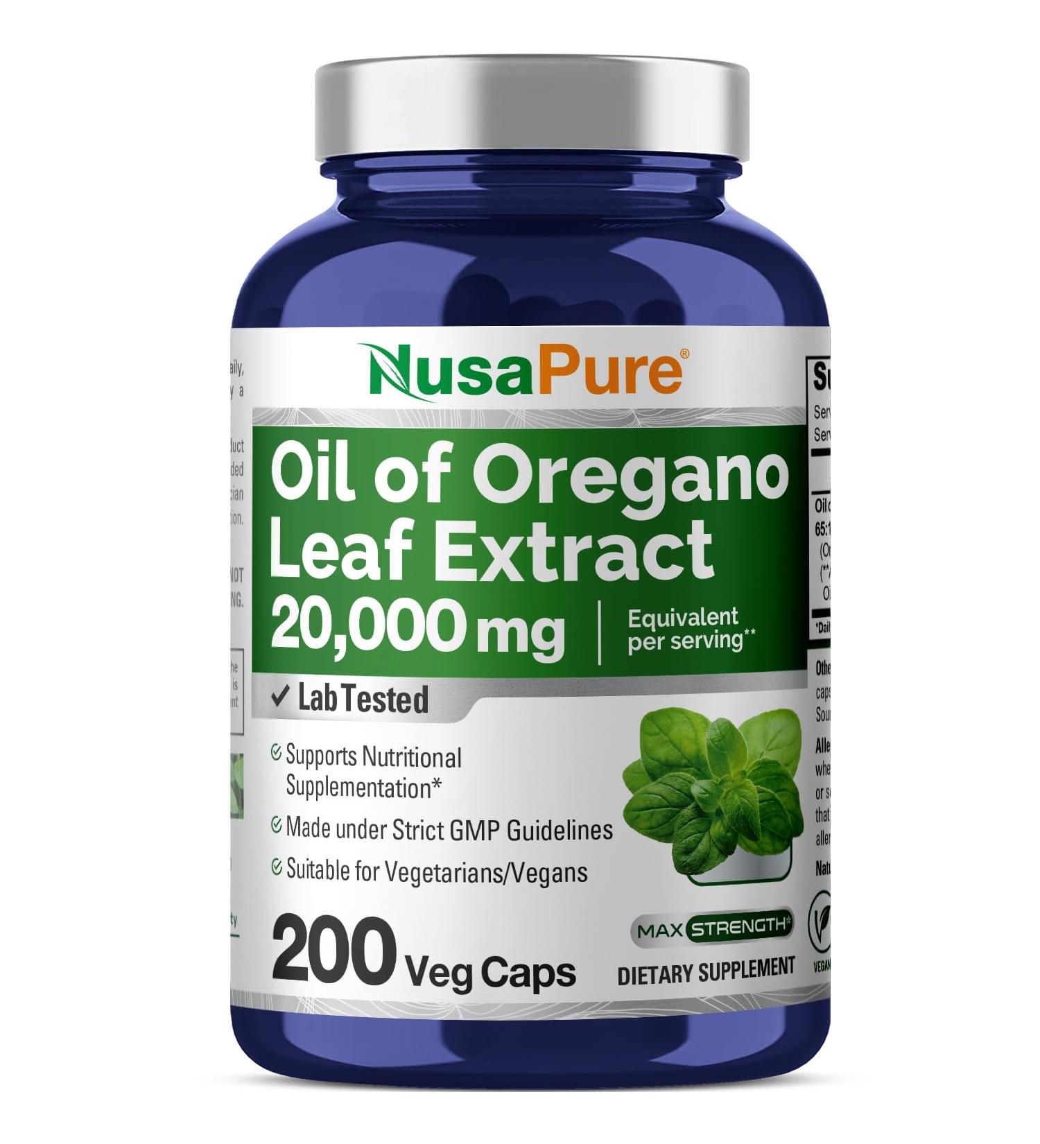 NusaPure Oregano Oil Extract 20000mg | 200 Veggie Powder Capsules | Naturally Occurring Carvacrol | Non-GMO and Extract 65:1 - Buy Online on GoSupps.com