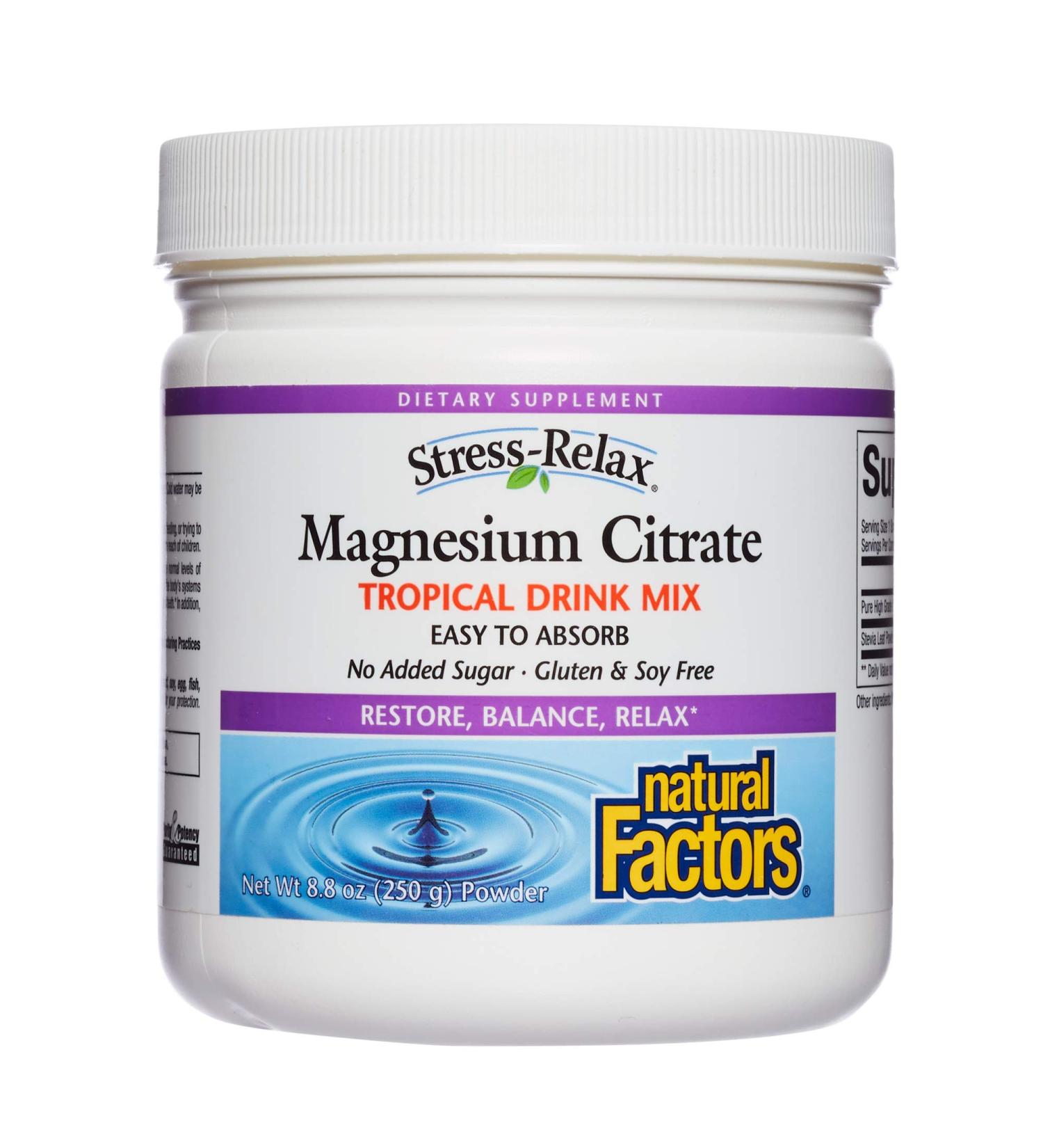 Natural Factors Magnesium Citrate Tropical Drink Mix 8.8 oz - Supports Relaxation & Muscle Health - Buy Online on GoSupps.com