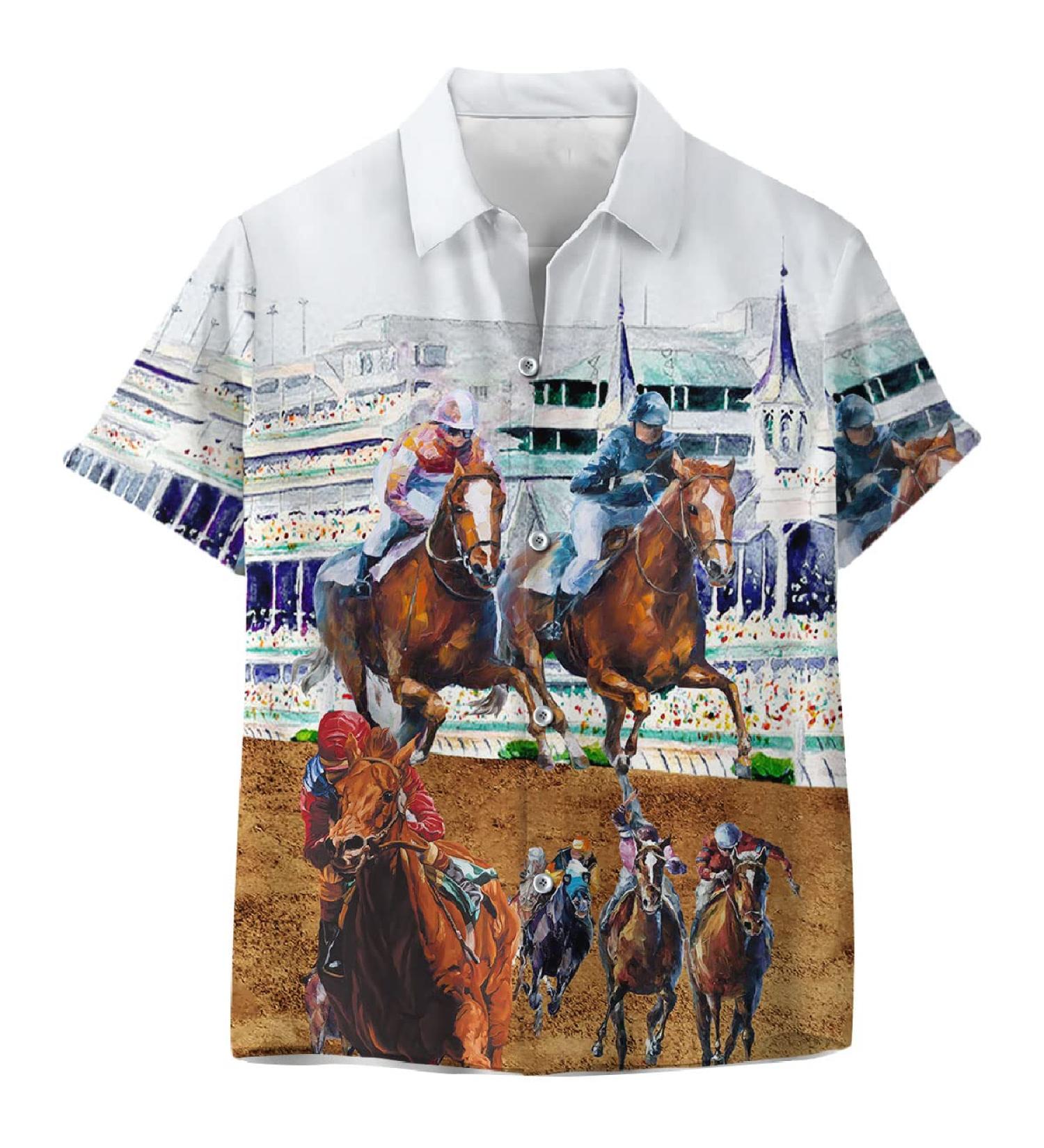 Funny Horse Hawaiian Shirt | Horse Racing Summer Button-Down - Color 1 - XL - Buy Online on GoSupps.com