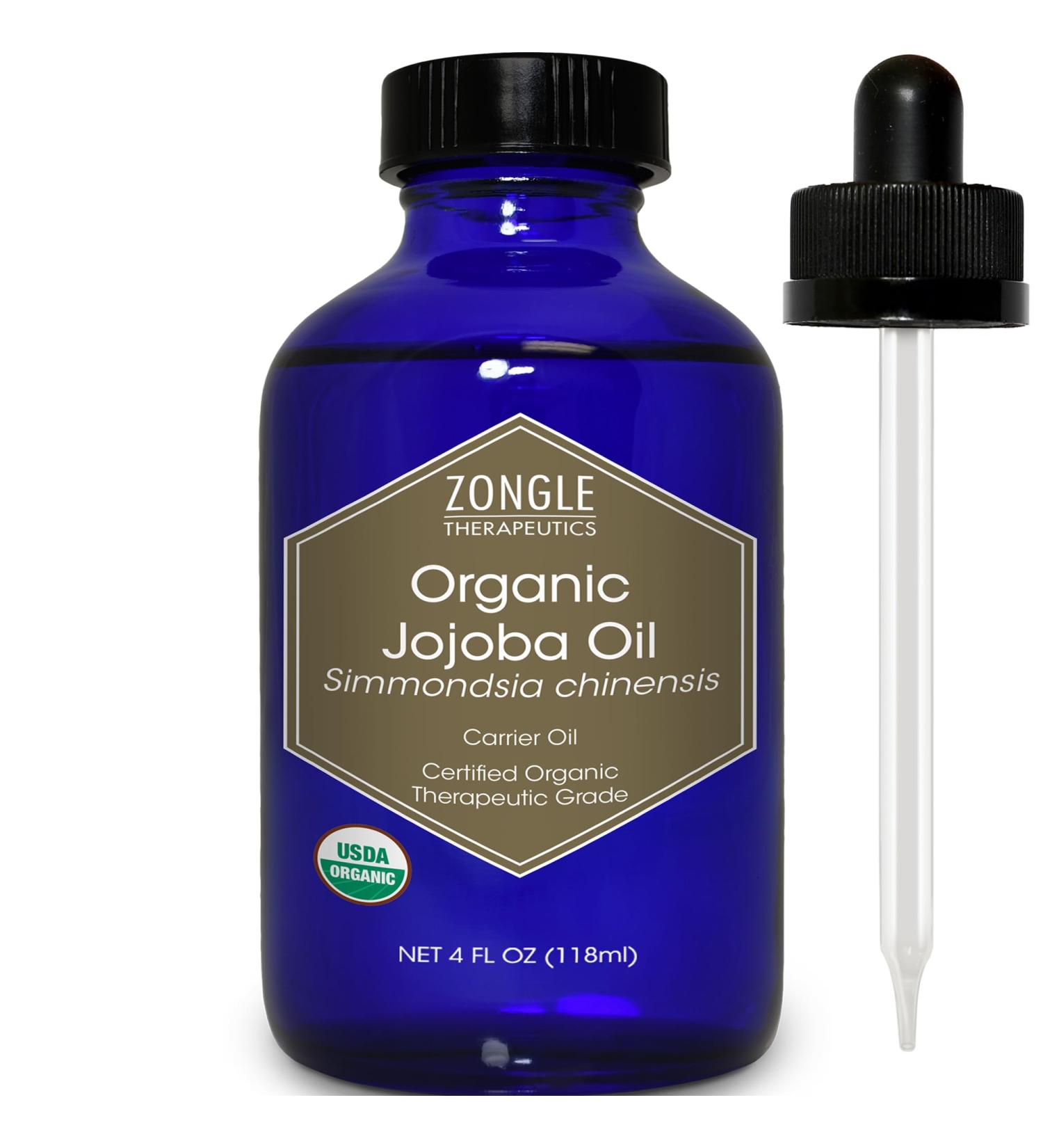 Organic Jojoba Oil 4 OZ | 100% Pure Cold Pressed Oil for Skin Hair Face and Nails by Zongle Therapeutics - Buy Online on GoSupps.com