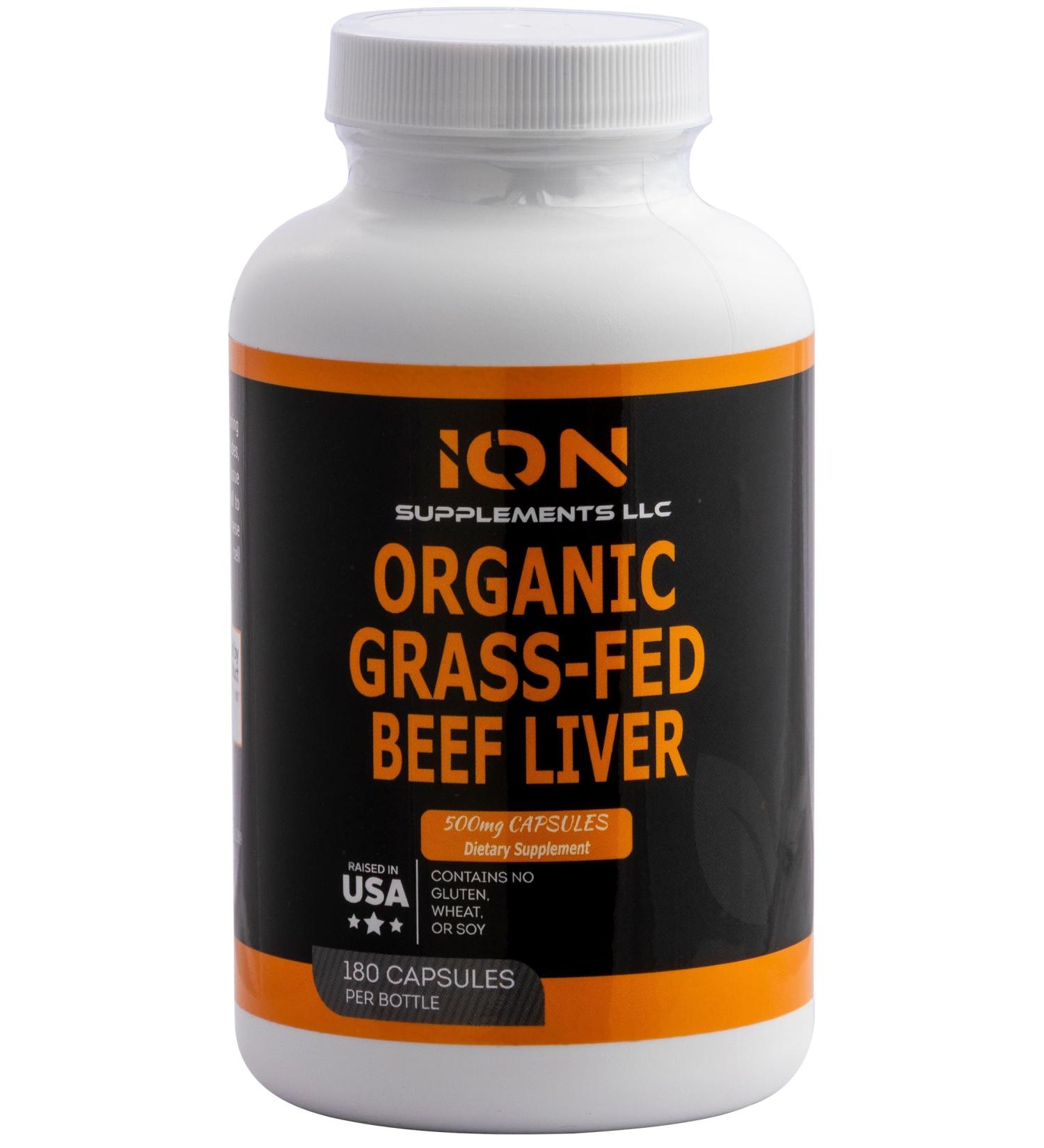 100% Organic Grass Fed Beef Liver Capsules (180 Caps) - Pasture Raised - Iron Vitamin A B Collagen - Promotes Energy Detoxification Whole Body Wellness - Ancestral Paleo Living - Ion Supplements - Buy Online on GoSupps.com