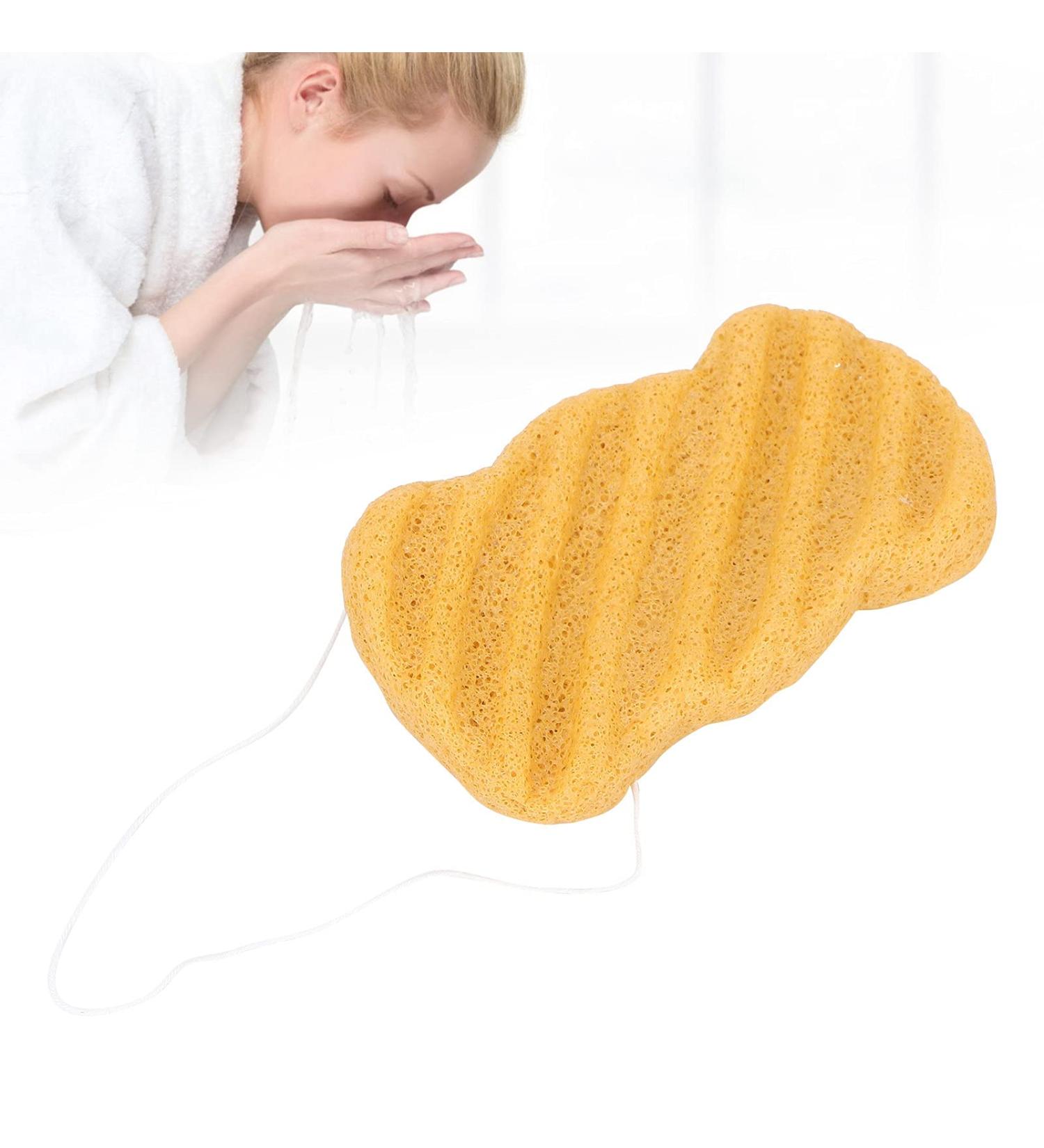 Facial Sponge Cleansing Sponge Konjac Sponge Made of Vegetable Fiber Clay Sponges for Sensitive Skin Normal Dirty Peeling Bath Sponge Dry Condition Long Wave (Ginger Yellow) - Buy Online on GoSupps.com