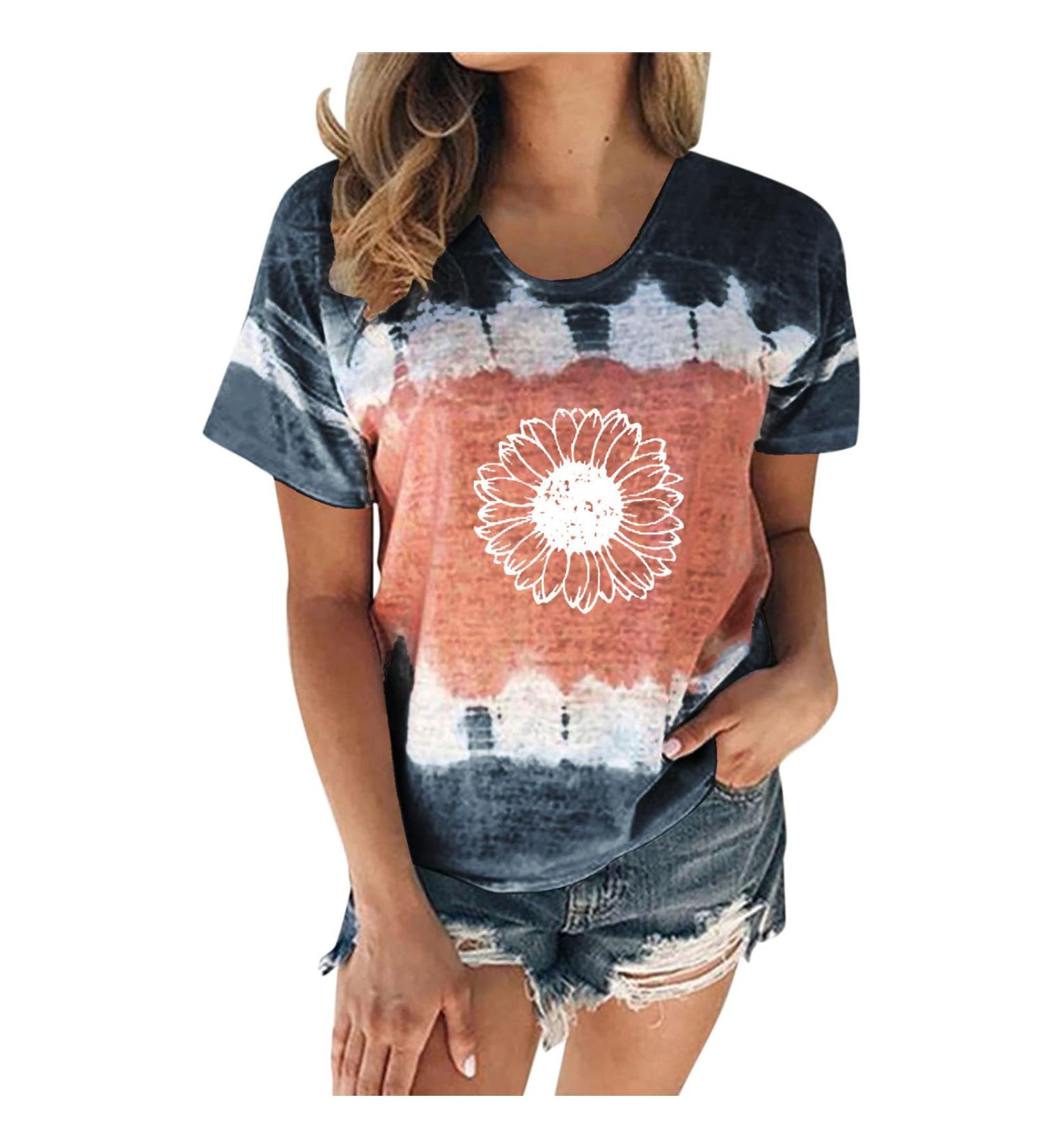 Women's T-Shirt Summer Women's Blouse Short Sleeve Floral Print T-Shirt Clothing Woman Basic Shirt Pullover Crew Neck Clothes T-Shirt Tops Casual Plain Tops Women's Blouse Black XXL - Buy Online on GoSupps.com