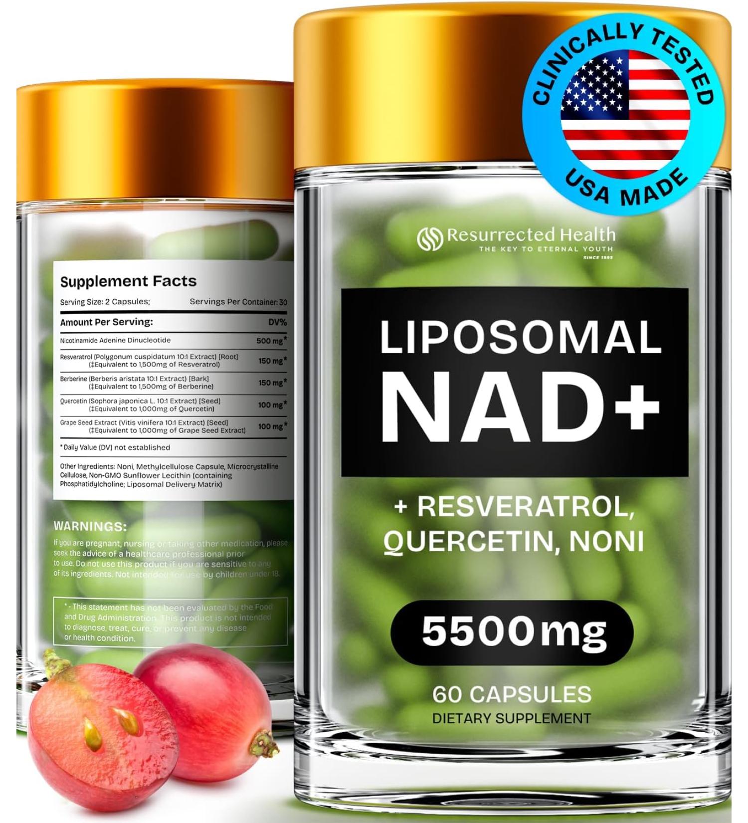 Resurrected Health NMN Supplement with NAD  Resveratrol  Berberine  Quercetin - 60 Capsules for Anti Aging  Brain  Gut & Joint Support - Buy Online on GoSupps.com