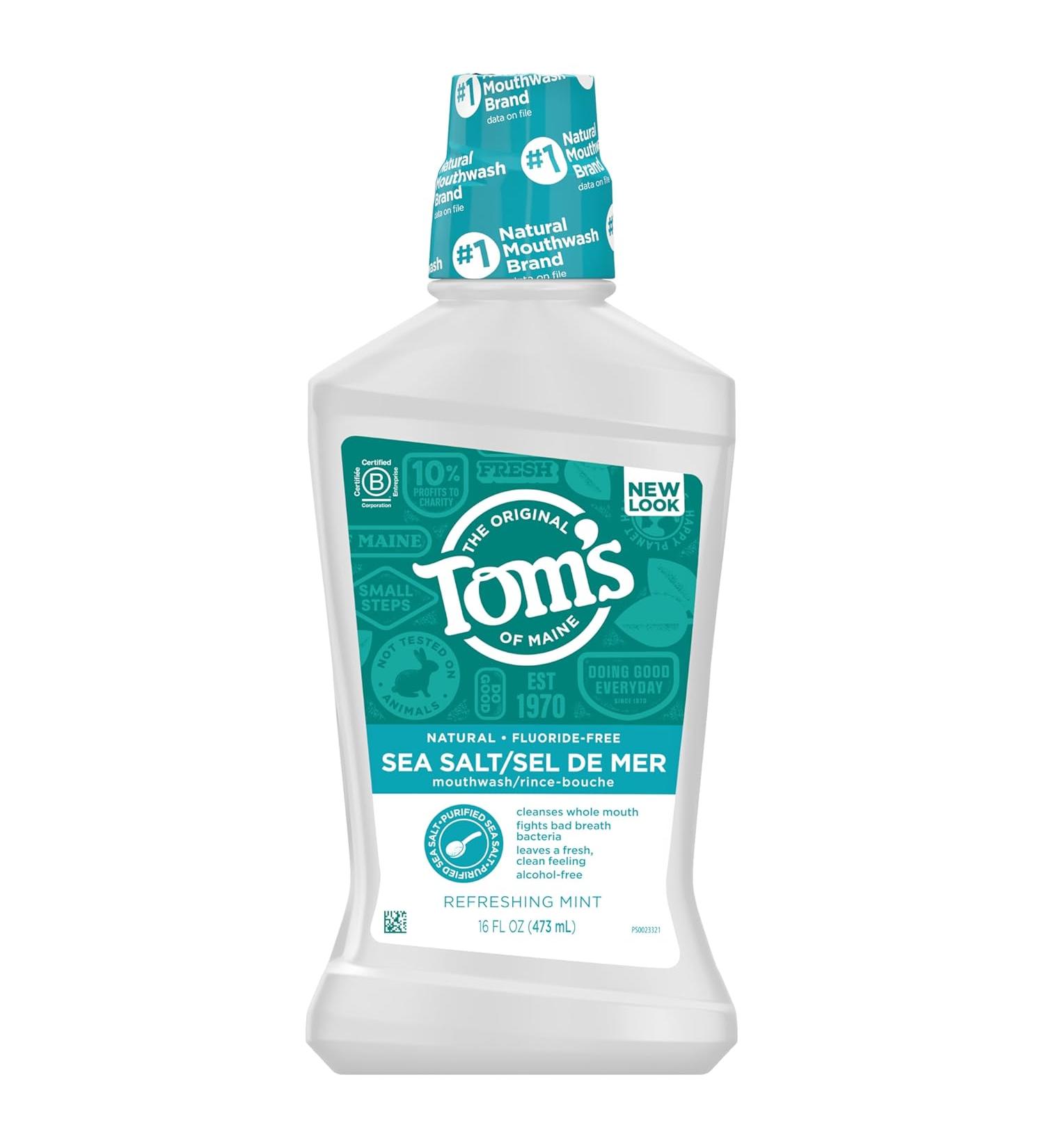 Tom's Of Maine Sea Salt Natural Alcohol-Free Mouthwash - Refreshing Mint - 16 Fl Oz - Pack of 3 - Buy Online on GoSupps.com