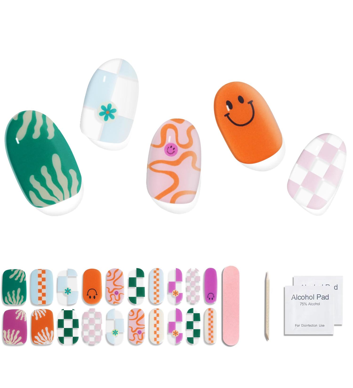 Shop Semi Cured Gel Nail Strips - 20pcs Salon Quality DIY Stickers | Glossy Orange & Easy Application - Perfect for Any Nail Lamp - Buy Online on GoSupps.com