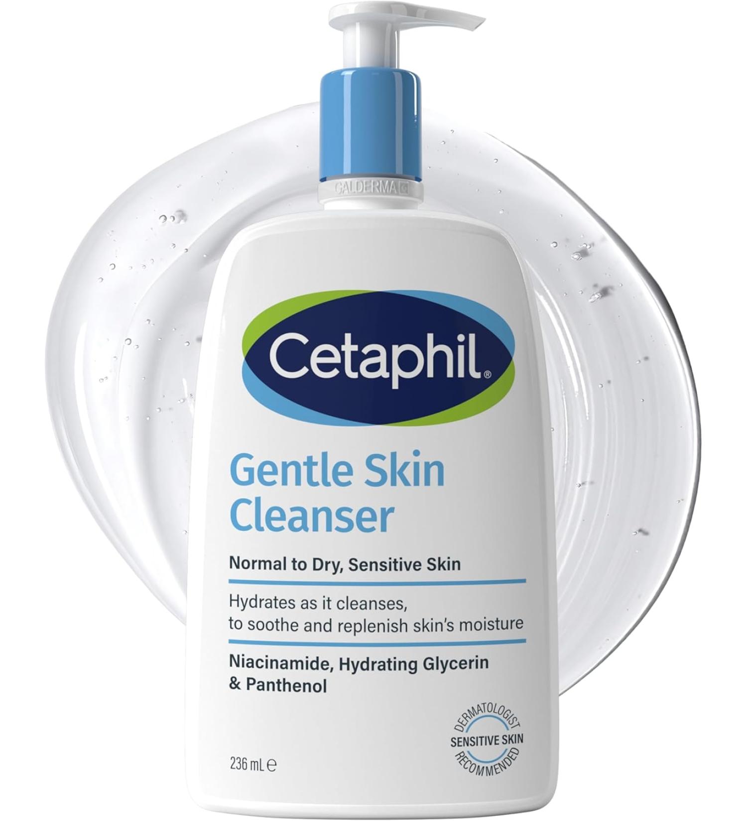 Cetaphil Gentle Skin Cleanser 236ml - Face & Body Wash for Normal to Dry Sensitive Skin with Niacinamide & Glycerin - Soap Free - Buy Online on GoSupps.com
