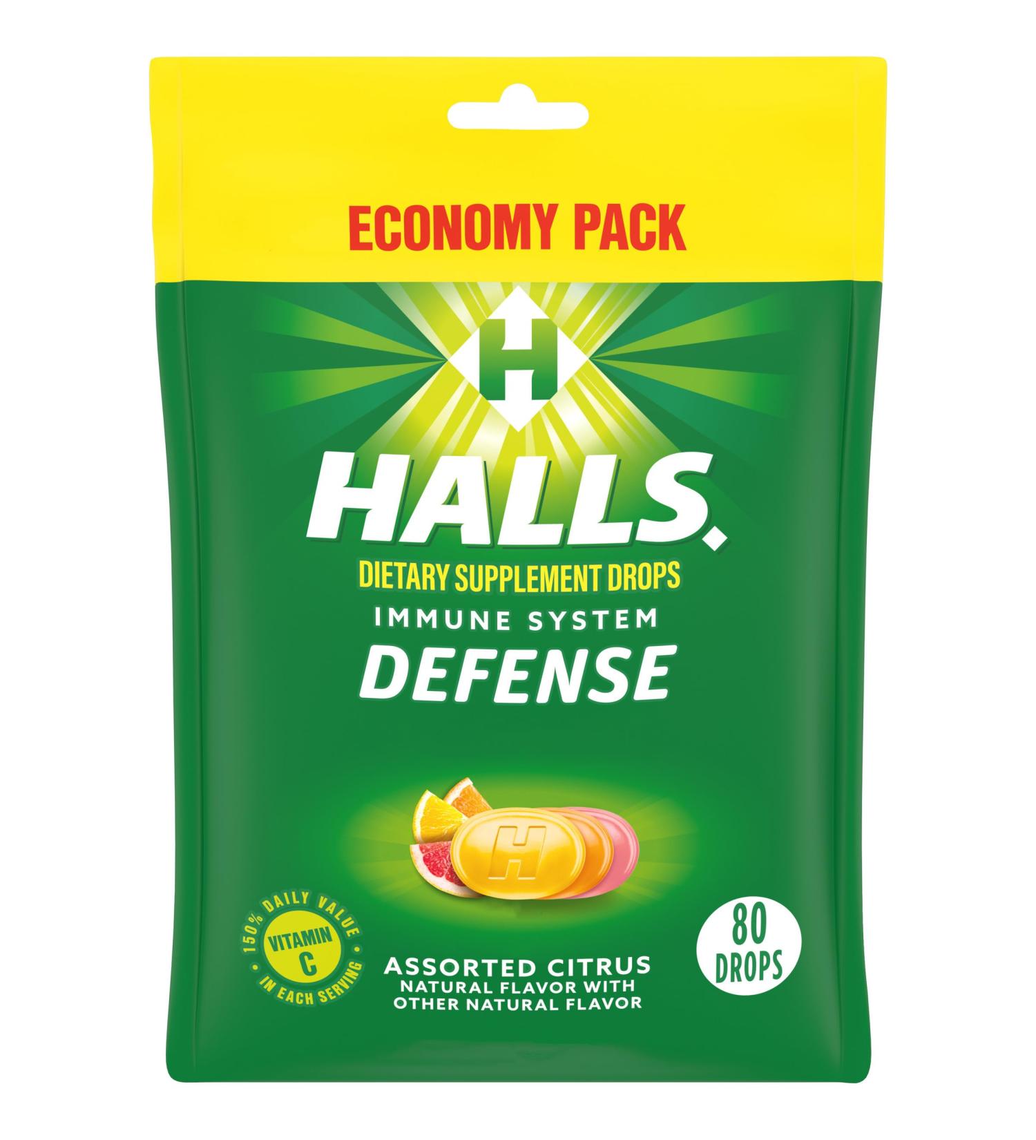 HALLS Defense Assorted Citrus Vitamin C Drops Economy Pack 80 Drops ASSORTED CITRUS 80 Count (Pack of 1) - Buy Online on GoSupps.com